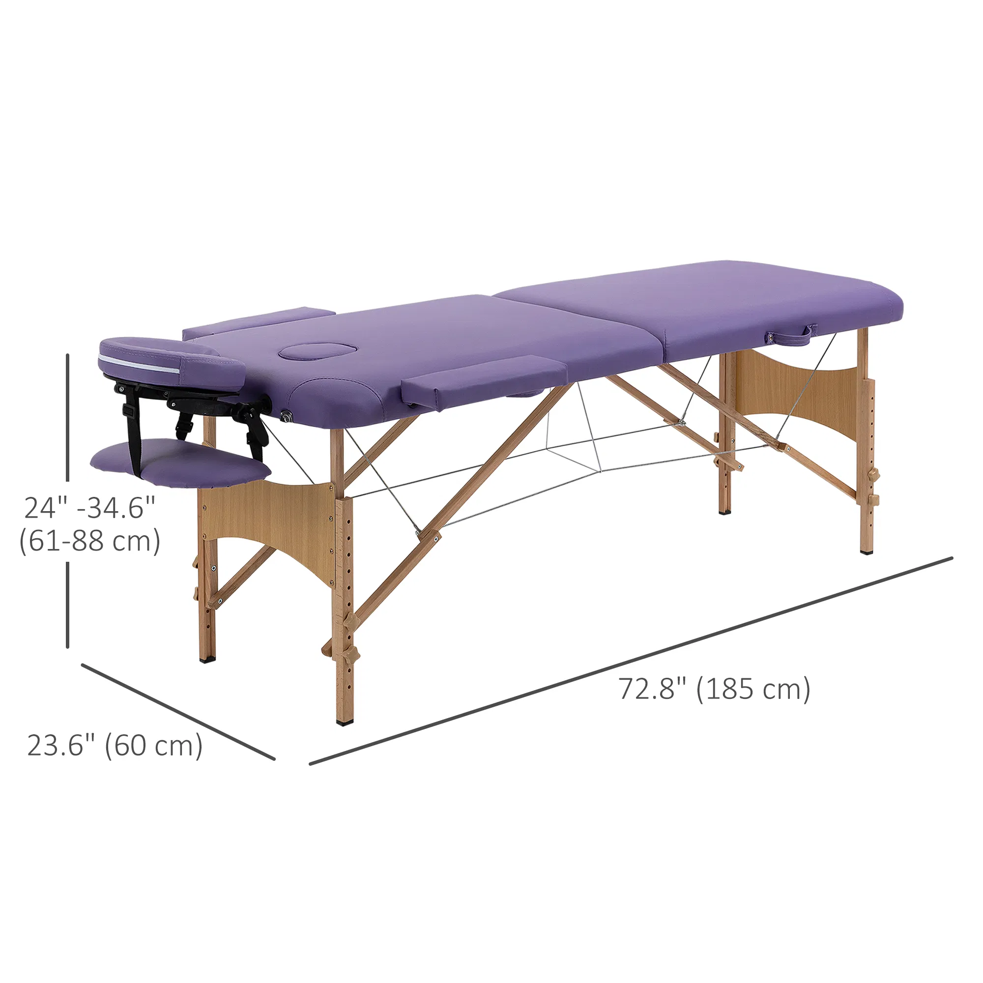 Portable Massage Table 72 Inch Adjustable Spa Bed Foldable Facial Couch with Carry Case Purple photo 5