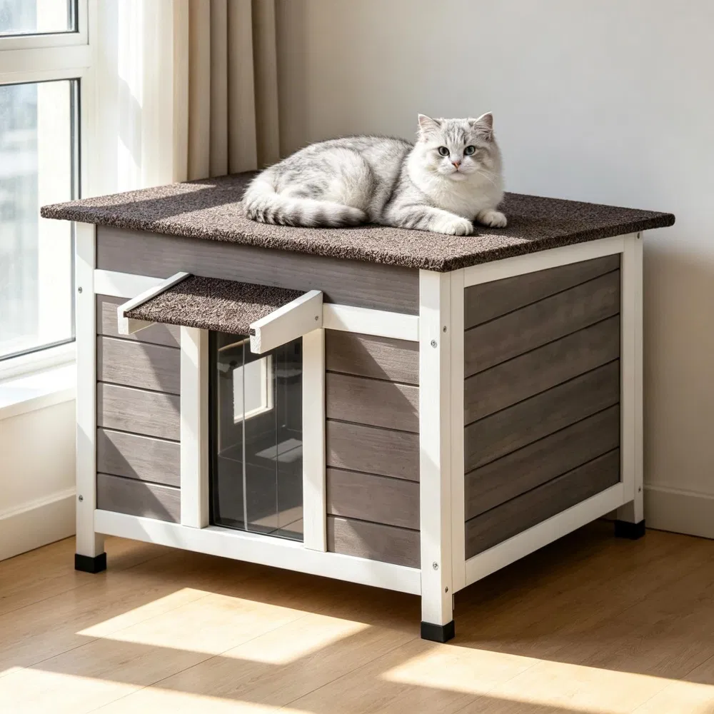 Wooden Cat House with Easy to Clean and Waterproof Protection for Outdoor photo 7