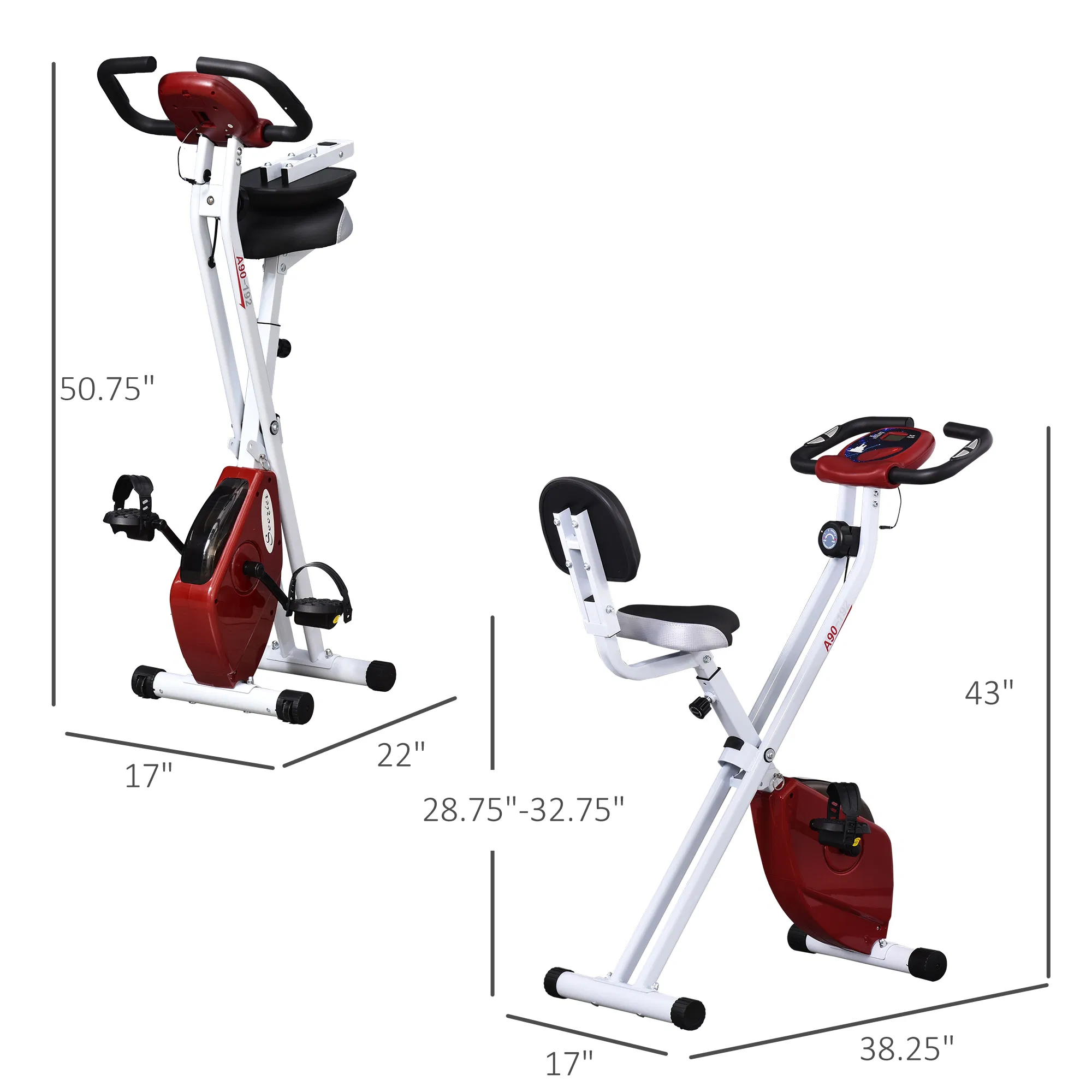 Foldable Indoor Stationary Bike with 8 Levels of Magnetic Resistance, Exercise Bike for Cardio Workout, Red photo 3