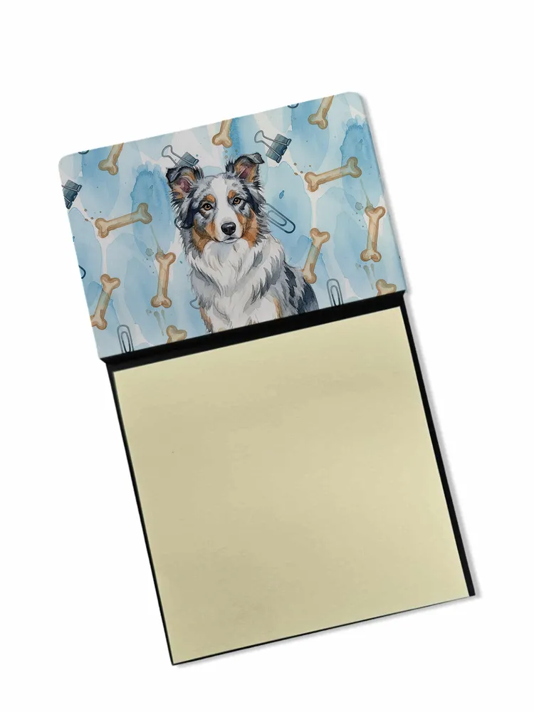Blue Merle Border Collie Coworker Watercolor Sticky Note Holder Refillable Dispenser Desk Accessory 3x3 Pad Gift photo 8