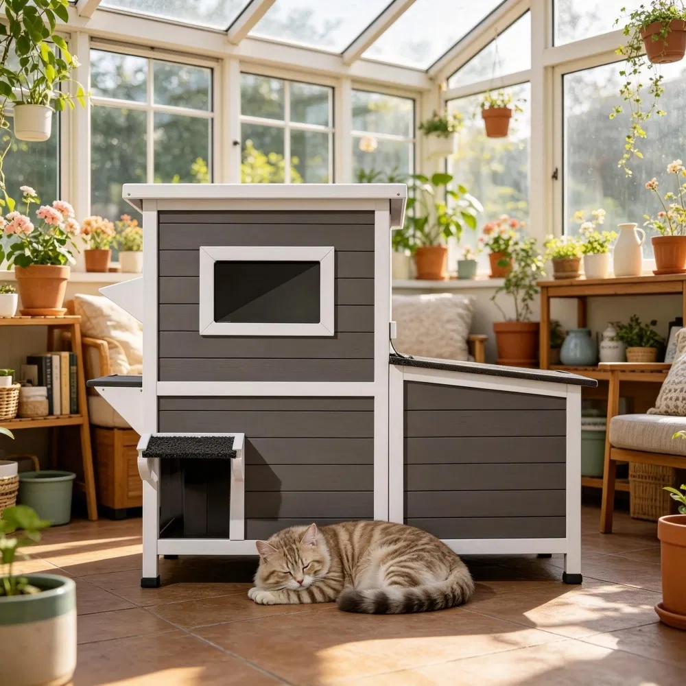 Minimalist Design Cat House with Easy to Clean and Removable Floor for Outdoor photo 1