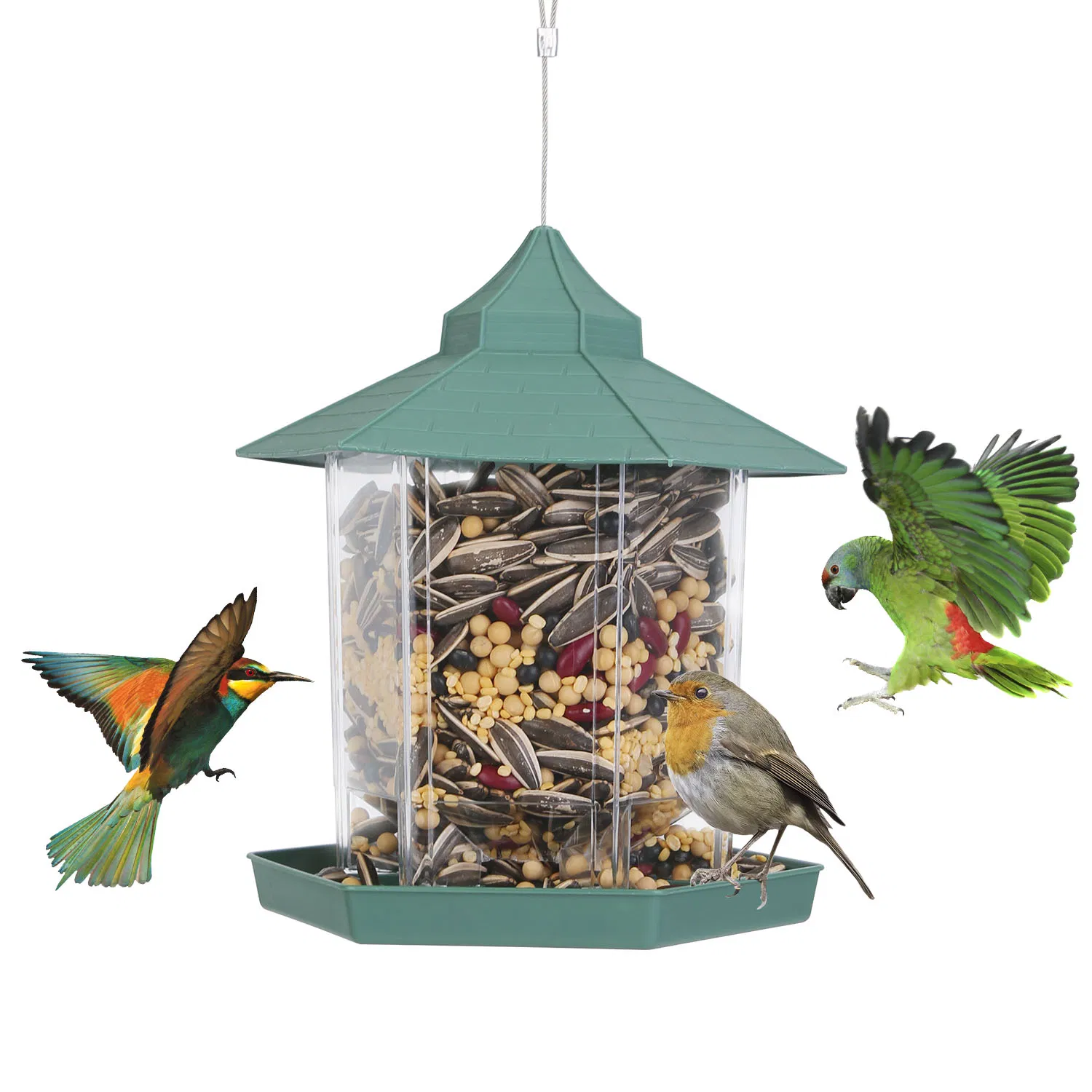 Hanging Gazebo Wild Bird Feeder Outdoor Bird Seed Station with Large Capacity 6 Feeder Ports for Garden Patio Park Weatherproof Easy To Refill photo 1