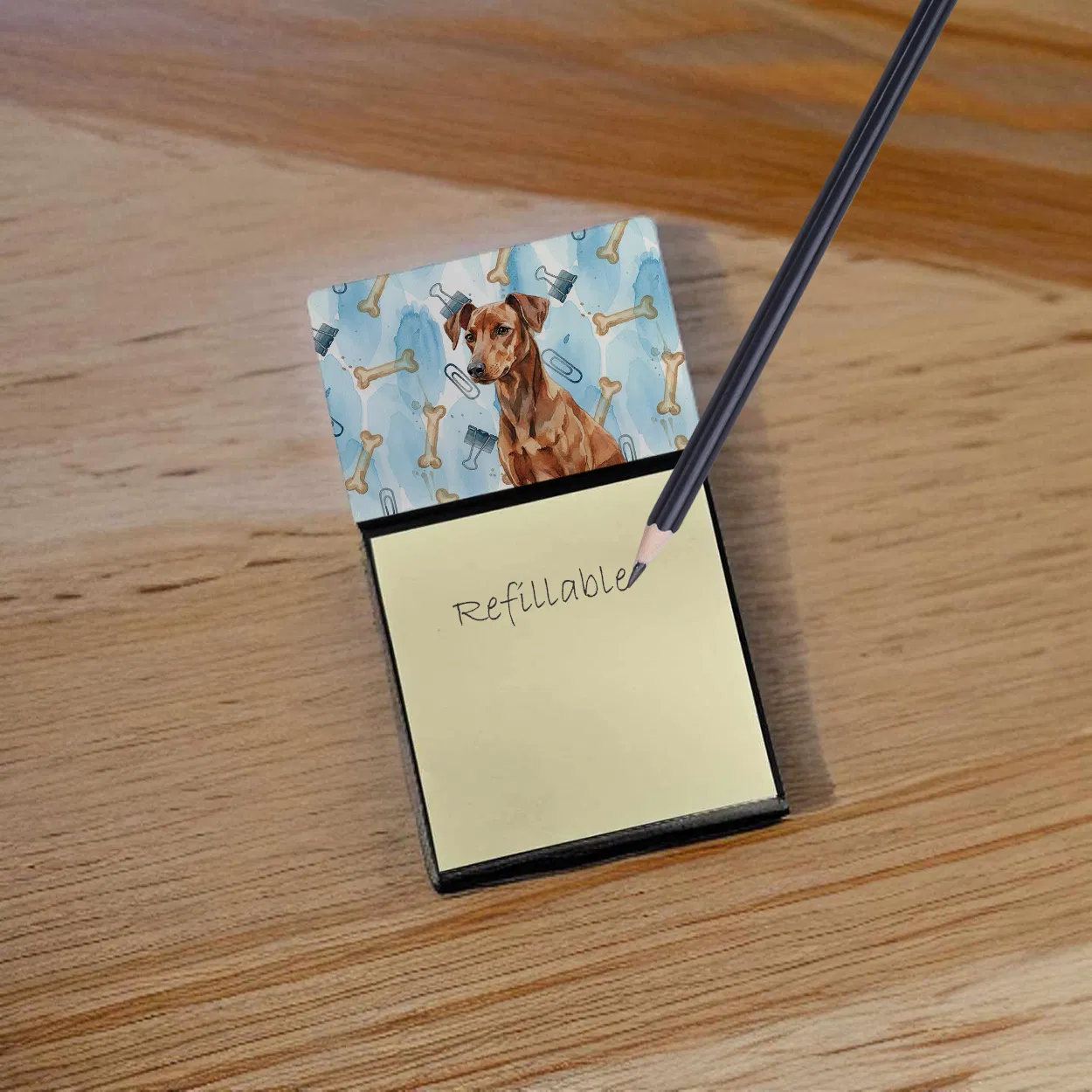 Red German Pinscher Coworker Watercolor Sticky Note Holder Refillable Dispenser Desk Accessory 3x3 Pad Gift photo 2