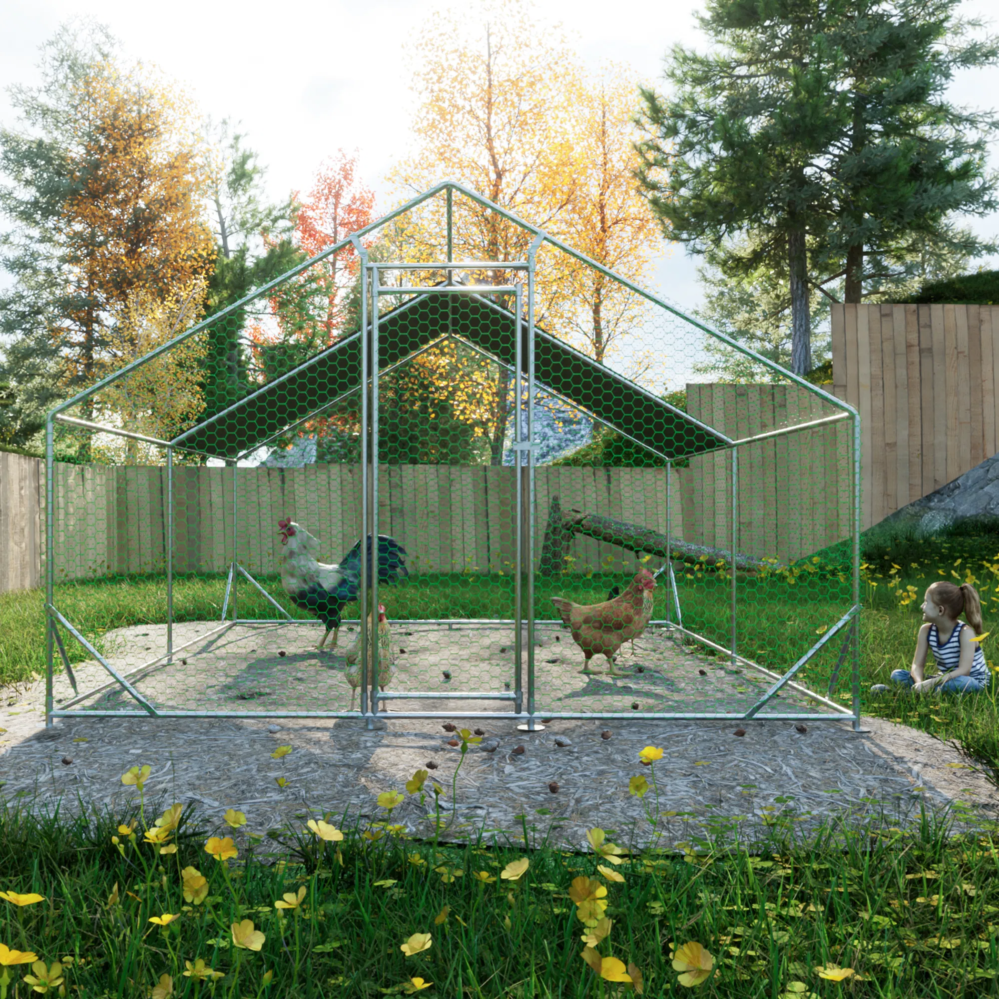 10 x 13ft Outdoor Large Metal Chicken Run Coop with 1 piece of Waterproof Cover, Garden Backyard Walk-in Hen Cage Poultry Pet Hutch for Farm Use photo 6