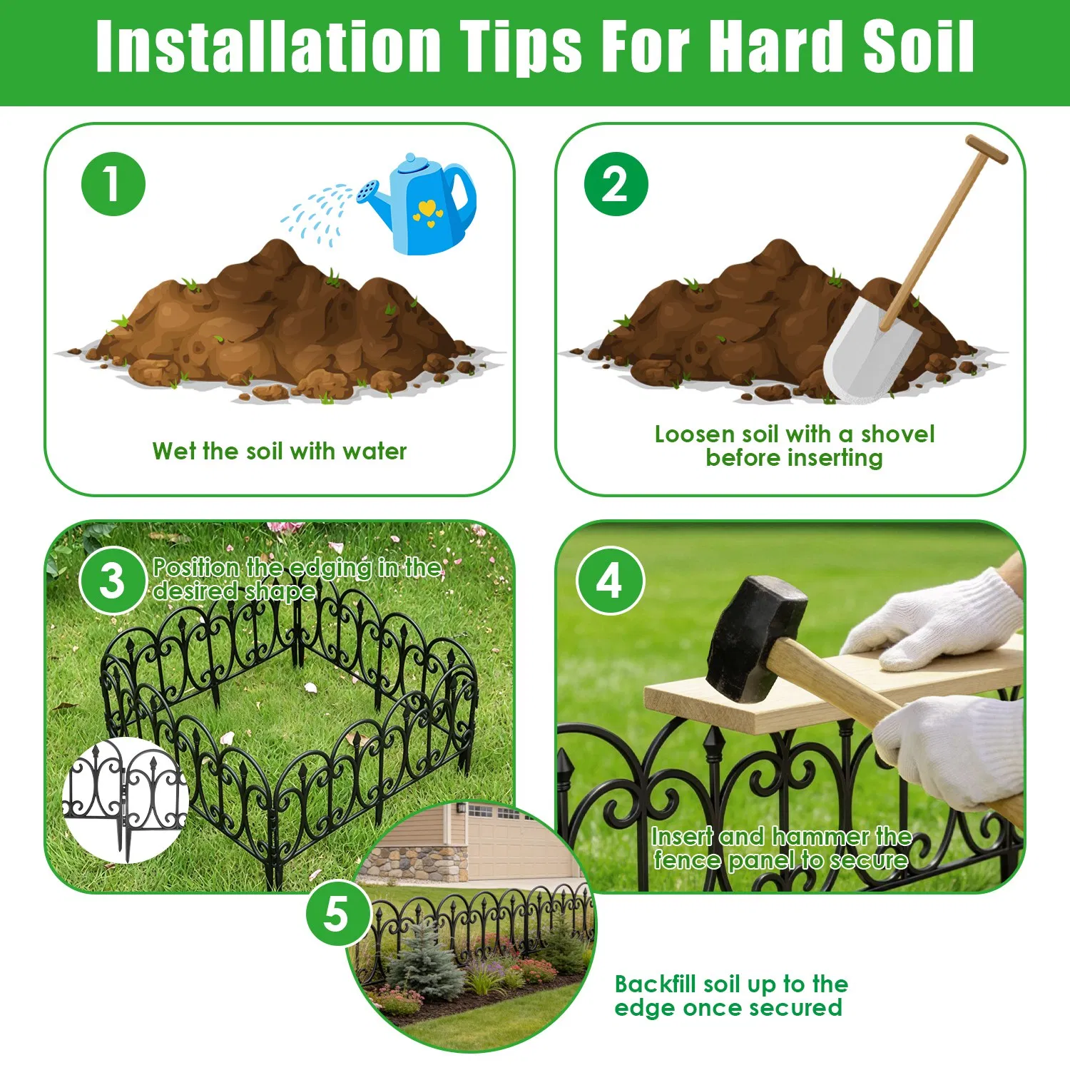 10 Pack Flexible Garden Edging, 19.3FT Interlocking PP Landscape Border with Angle Adjustable Panels, Weather Resistant No Dig Lawn Fence for Flower Bed Pathway Yard Decor photo 7