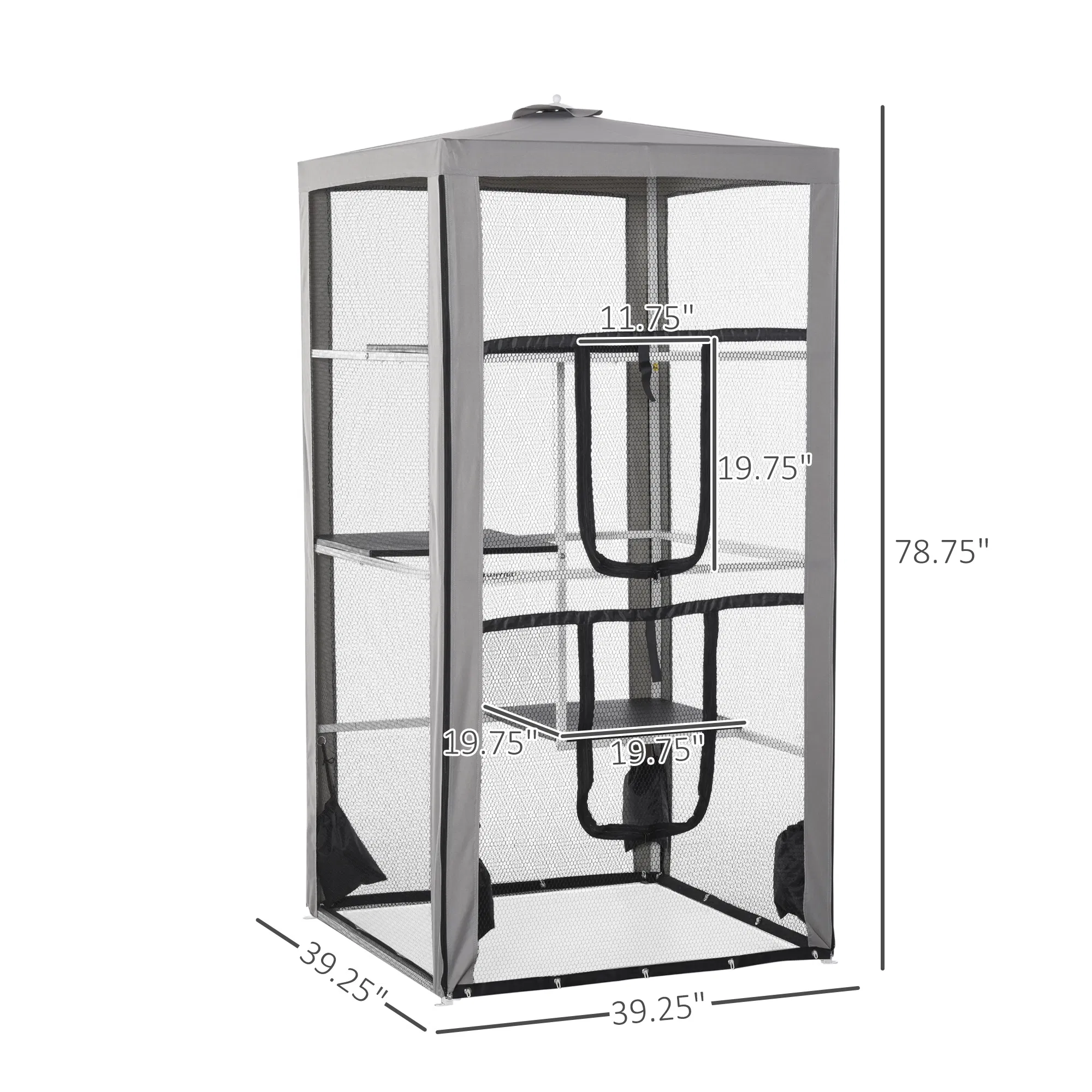 79" Cat Cage, Large Outdoor Kitten House, Indoor Cage Pet Kennel Playpen with 3 Platforms Door 4 Sandbags - Grey photo 3