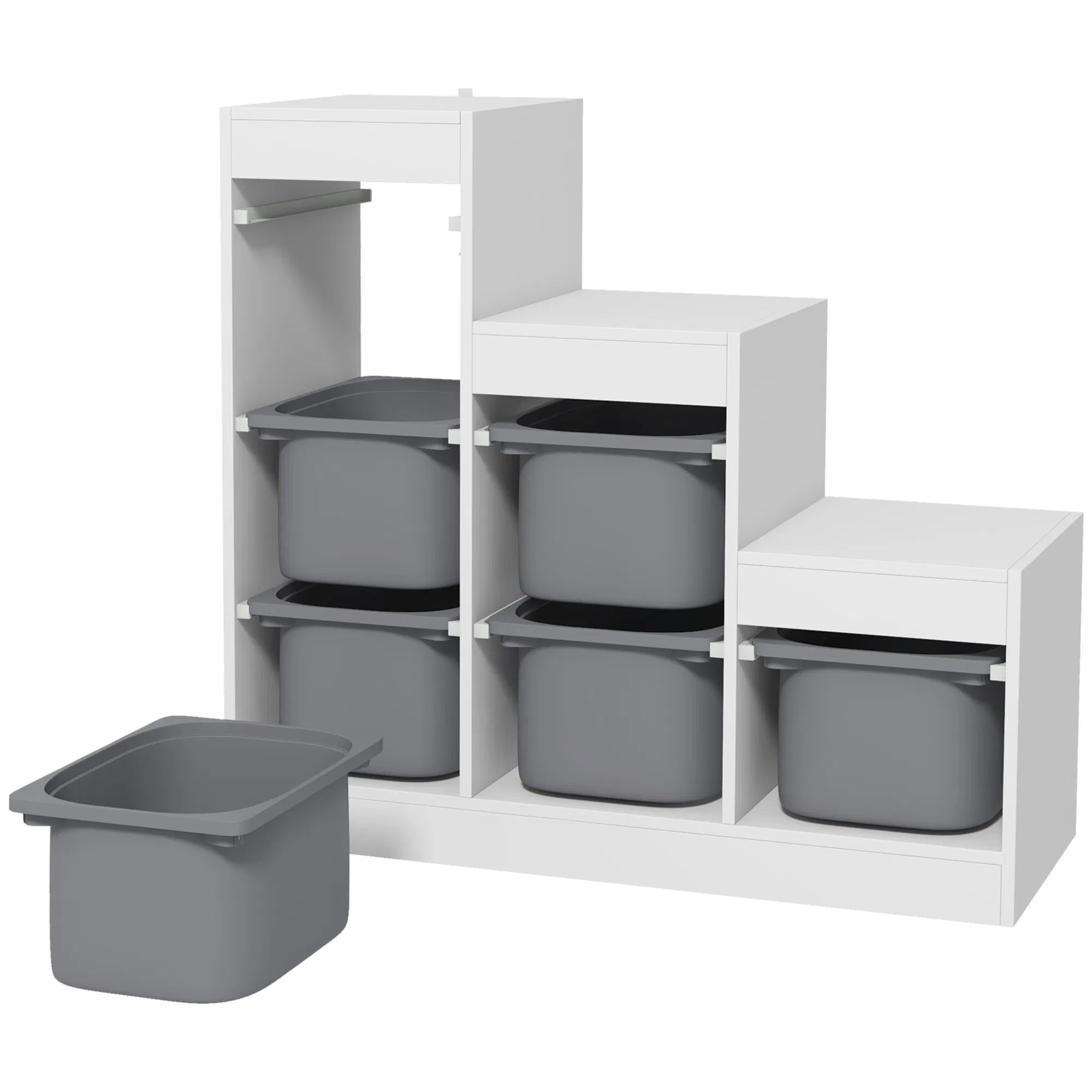 3 Layers Toy Storage Organizer Kids Bookshelf Children Toy Storage w/ 6 Plastic Bins, White photo 1