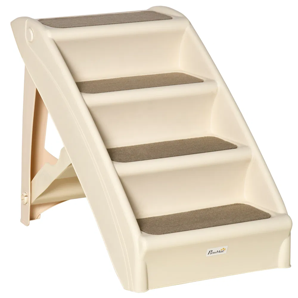 4-Level Portable Dog Stairs, Foldable Dog Steps for Small Dogs, Lightweight Cat Steps, with Nonslip Soft Mats, for High Bed, Sofa, Beige photo 7