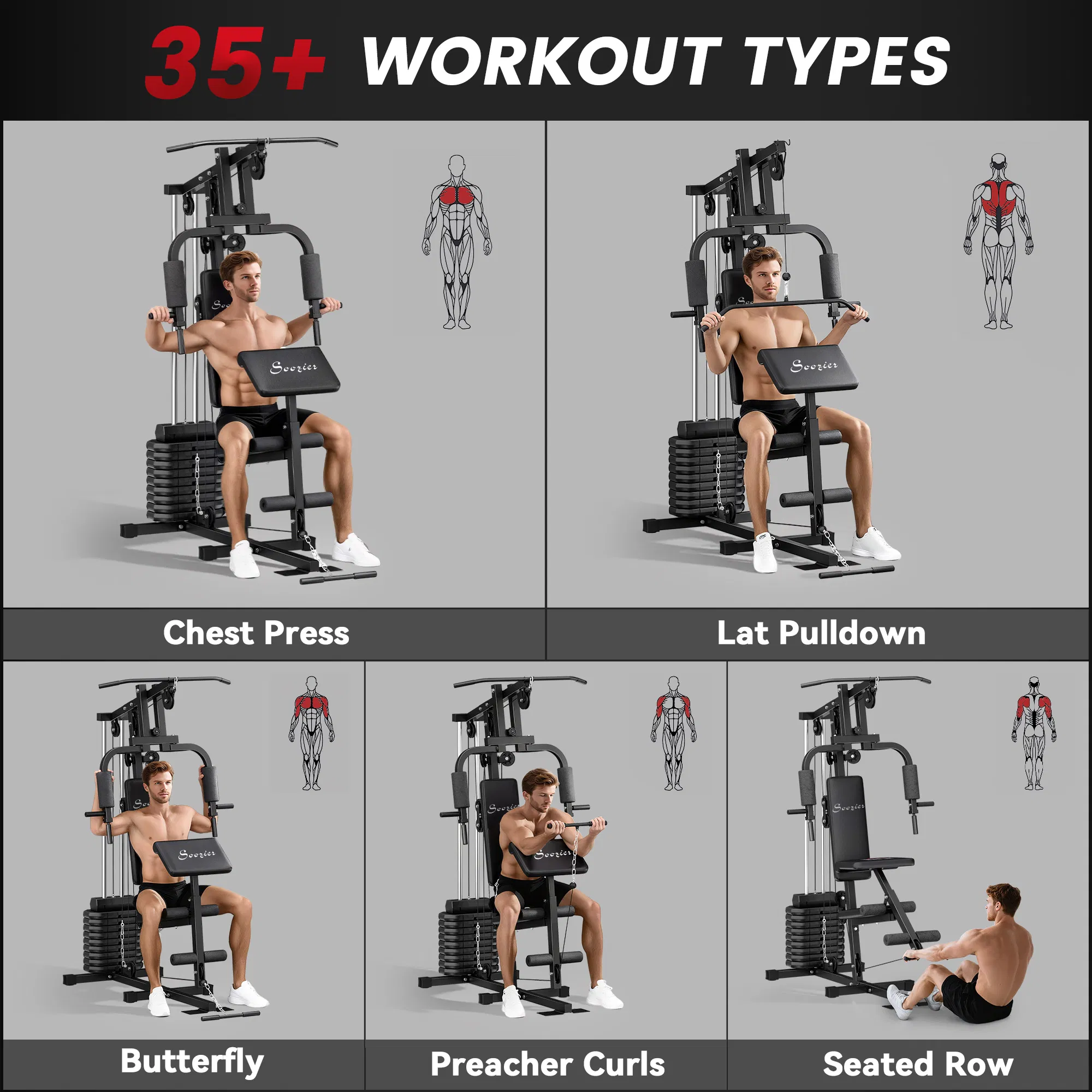 Multi-Exercise Home Gym Station with 99lbs Weight Stack, for for Back, Chest, Arms, Full Body Workout photo 6