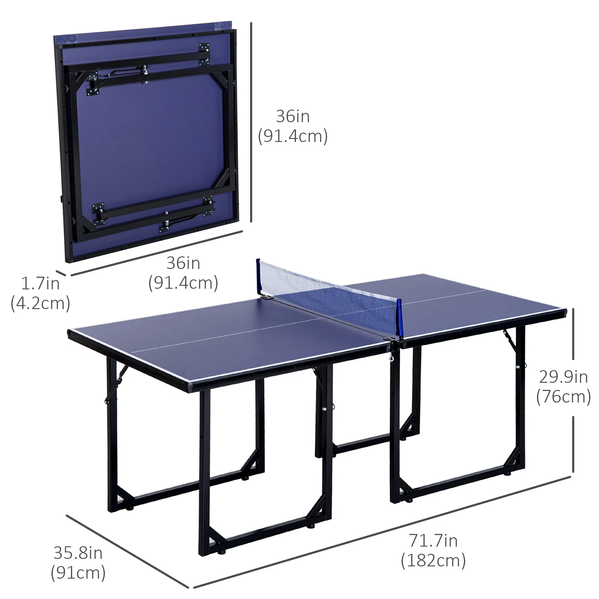 6x3ft Compact Midsize Table Tennis Table Multi-Use Family Ping-pong Table Free Standing Folding Blue photo 3