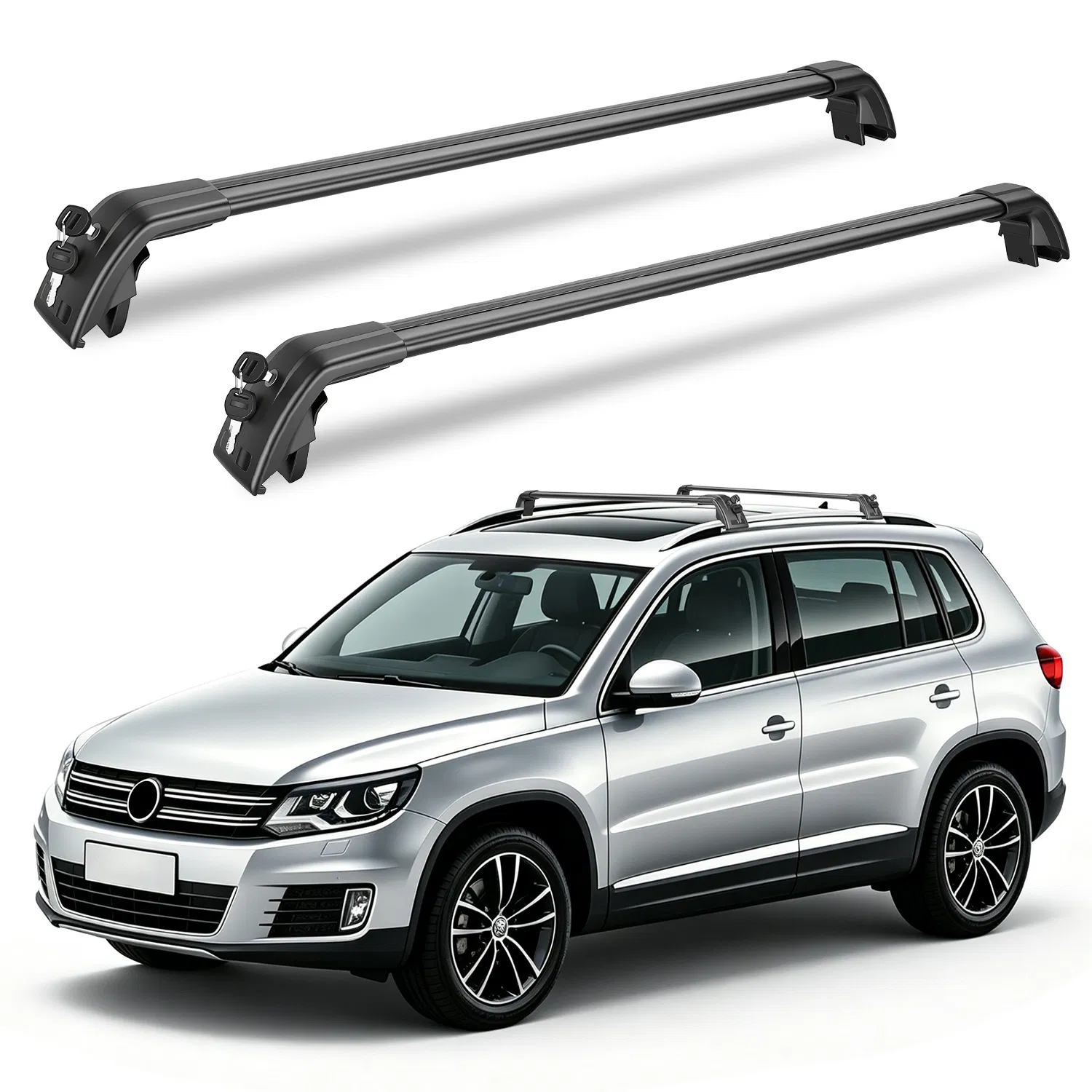 Roof Rack Cross Bars Fit for Volkswagen Tiguan 2018-2026 & Taos 2022-2026 with Factory Raised Side Rails Lockable Aluminum Roof Cargo Carrier Bars 330lbs Max Load for Luggage Kayaks Bikes photo 6