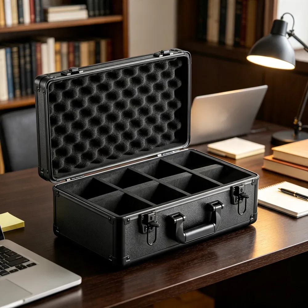 Graded Card Storage Box (4 Slots), Graded Sports Cards Holder Carrying Case with Key Lock Foam Dividers photo 7