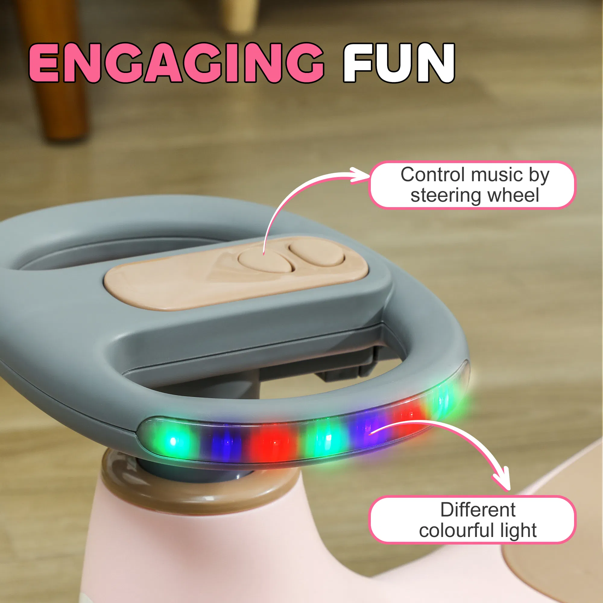 Kids Wiggle Car w/ Parent Traction Rope, Music, Light, Pink photo 4