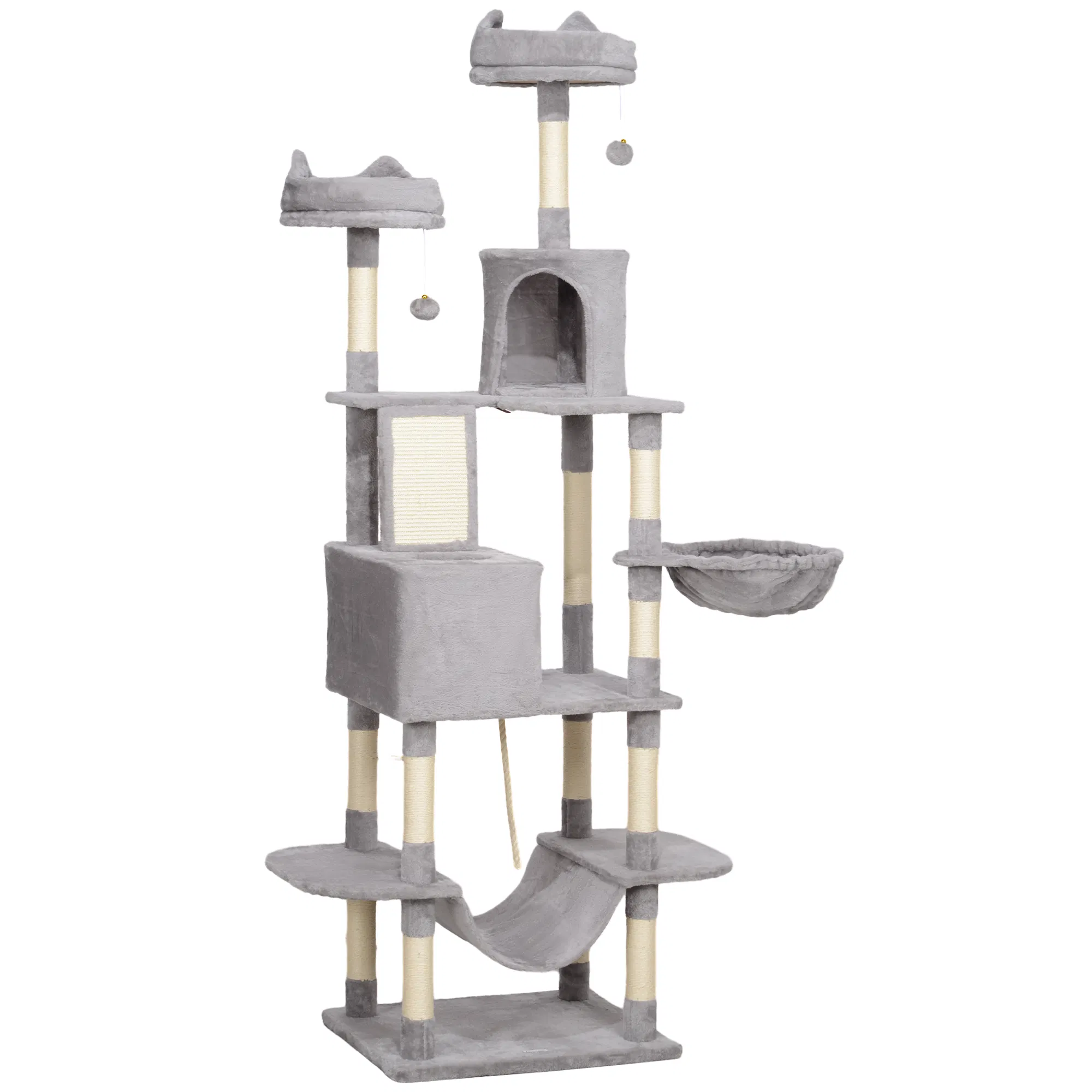 81" Large Cat Tree w/ Scratching Posts, Condos, Beds, Hammocks, Jumping Platforms, Toy Balls, Rope Cat Toy, Light Grey photo 1