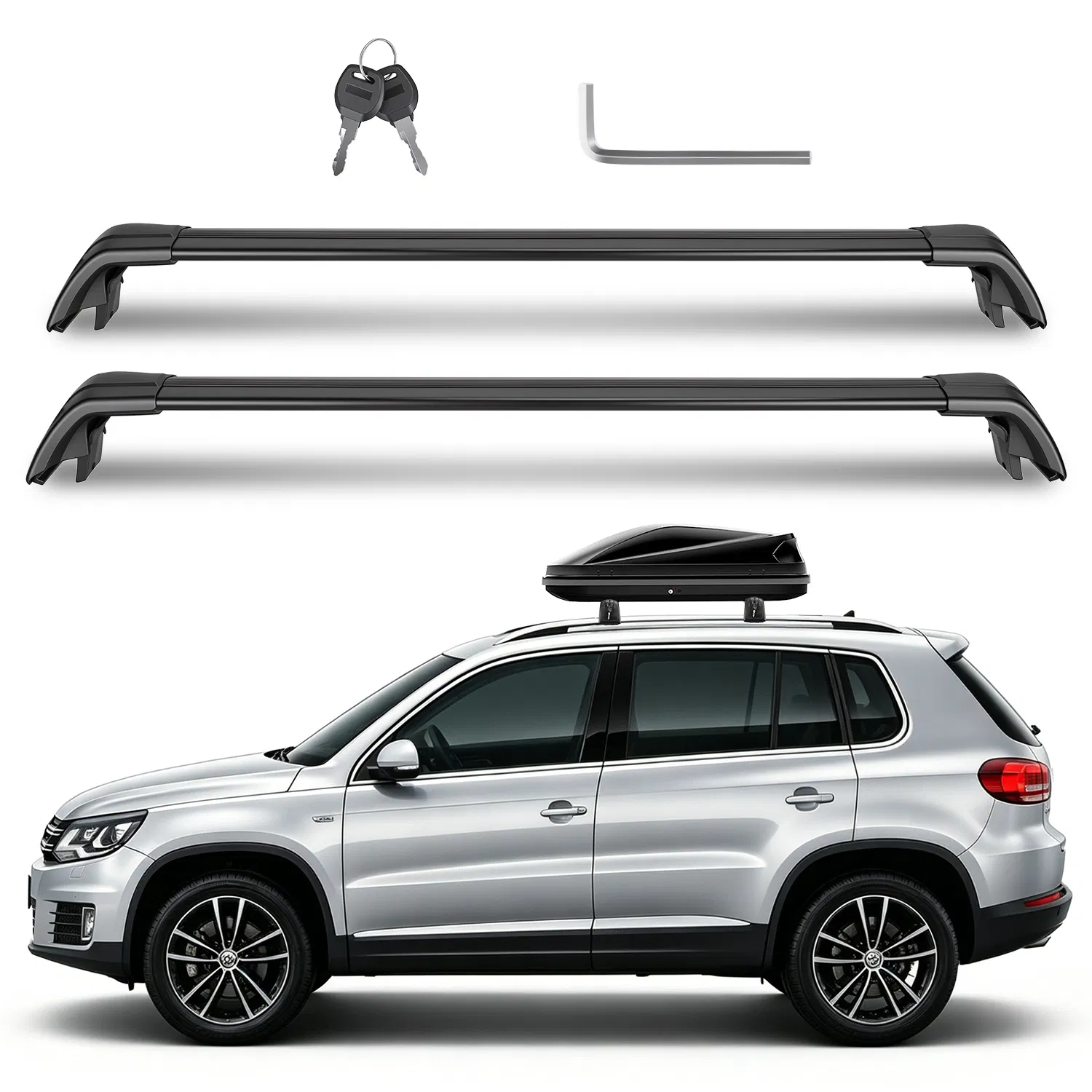 Roof Rack Cross Bars Fit for Volkswagen Tiguan 2018-2026 & Taos 2022-2026 with Factory Raised Side Rails Lockable Aluminum Roof Cargo Carrier Bars 330lbs Max Load for Luggage Kayaks Bikes photo 2