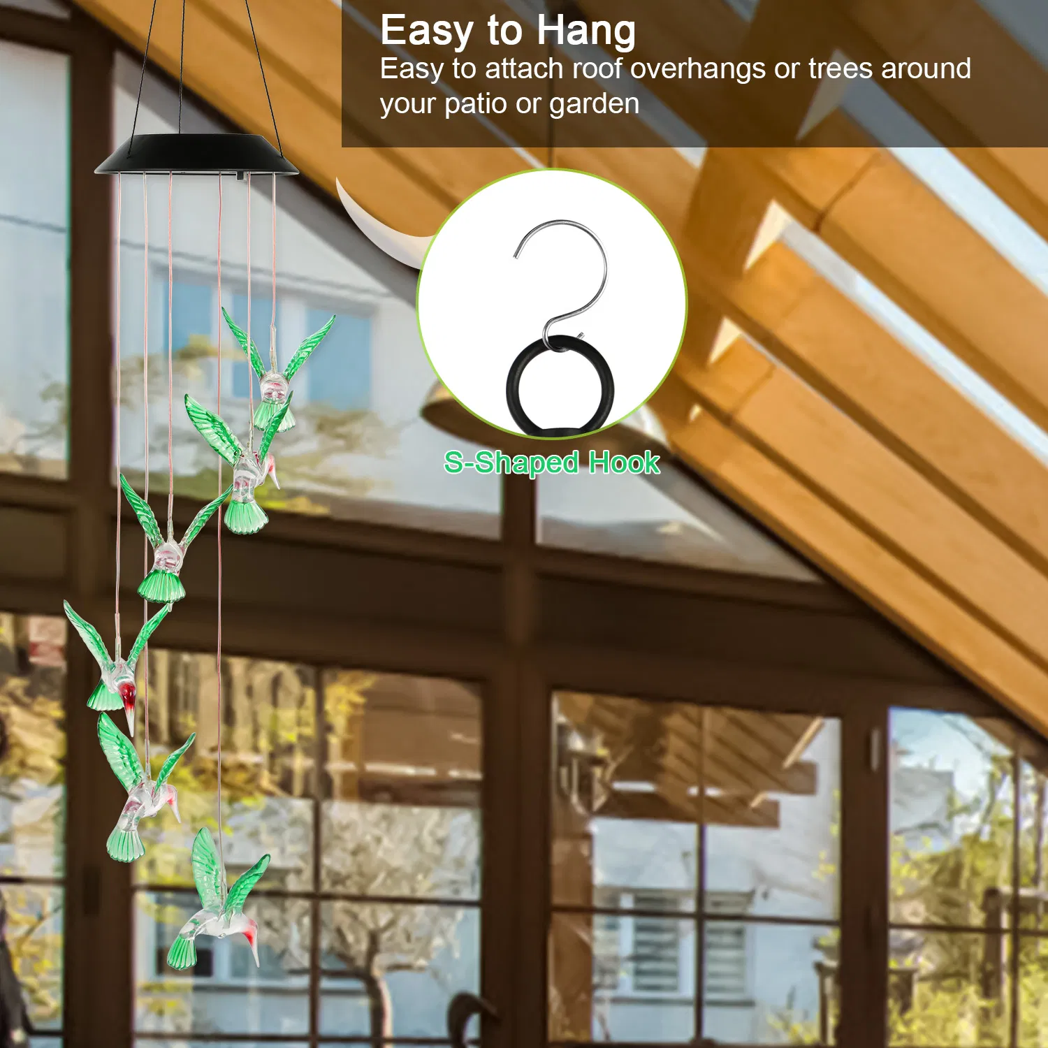LED Solar Hummingbird Wind Chime Solar String Lights 6 LEDs Color-Changing IP65 Waterproof Decorative Lamp Lighting for Home Garden Fence Party photo 3