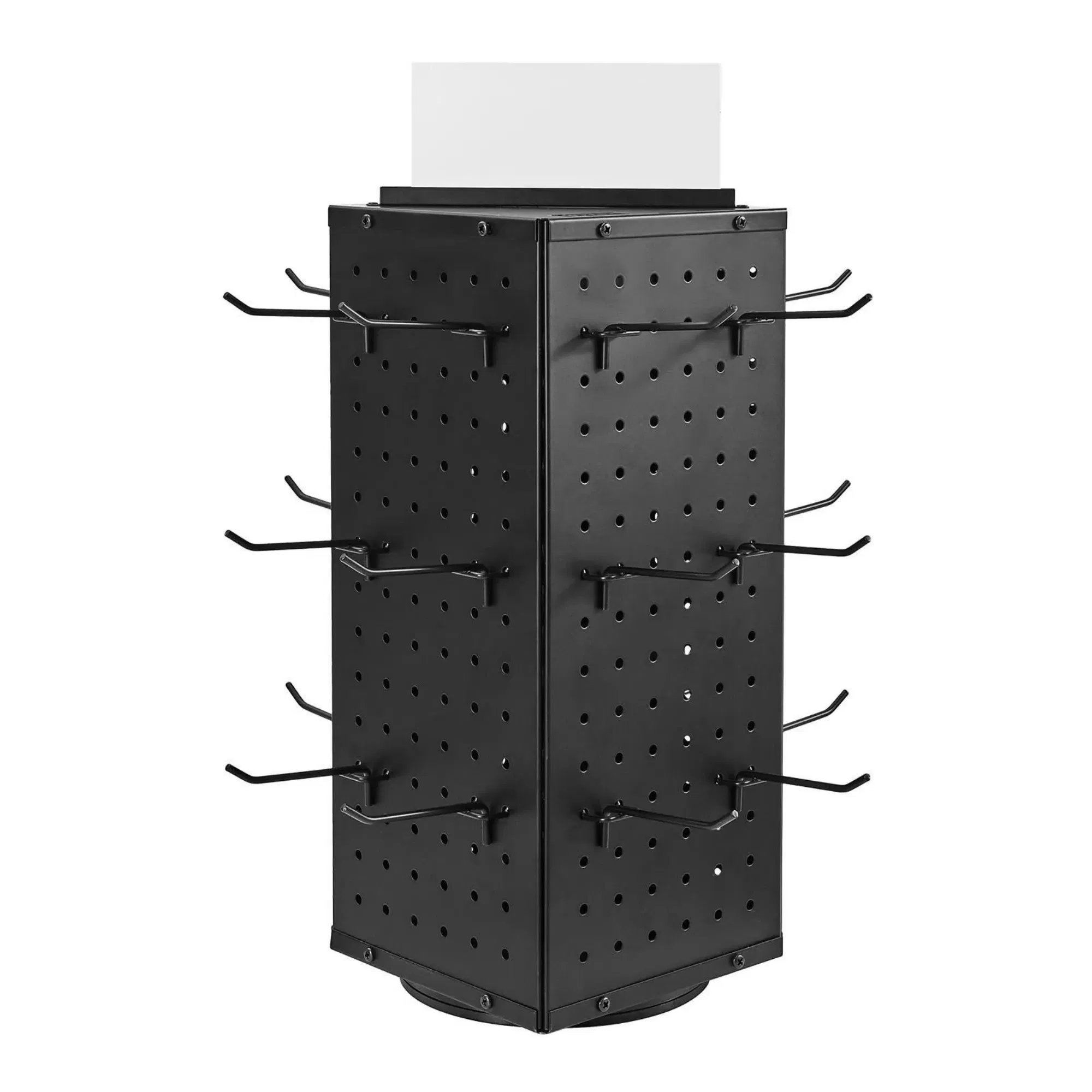 7.4 x 7.4 x 17 in Rotating Pegboard Display Stand, 4-Sided Spinning Retail Organizer with 24 Hooks for Grocery & Jewelry Shop photo 5