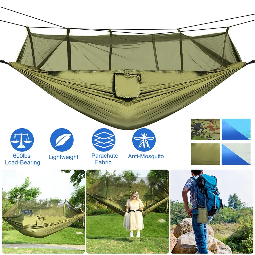 600lbs Load 2 Persons Hammock w/Mosquito Net Outdoor Hiking Camping Hommock Portable Nylon Swing Hanging Bed w/ Strap Hook Carry Bag photo 8