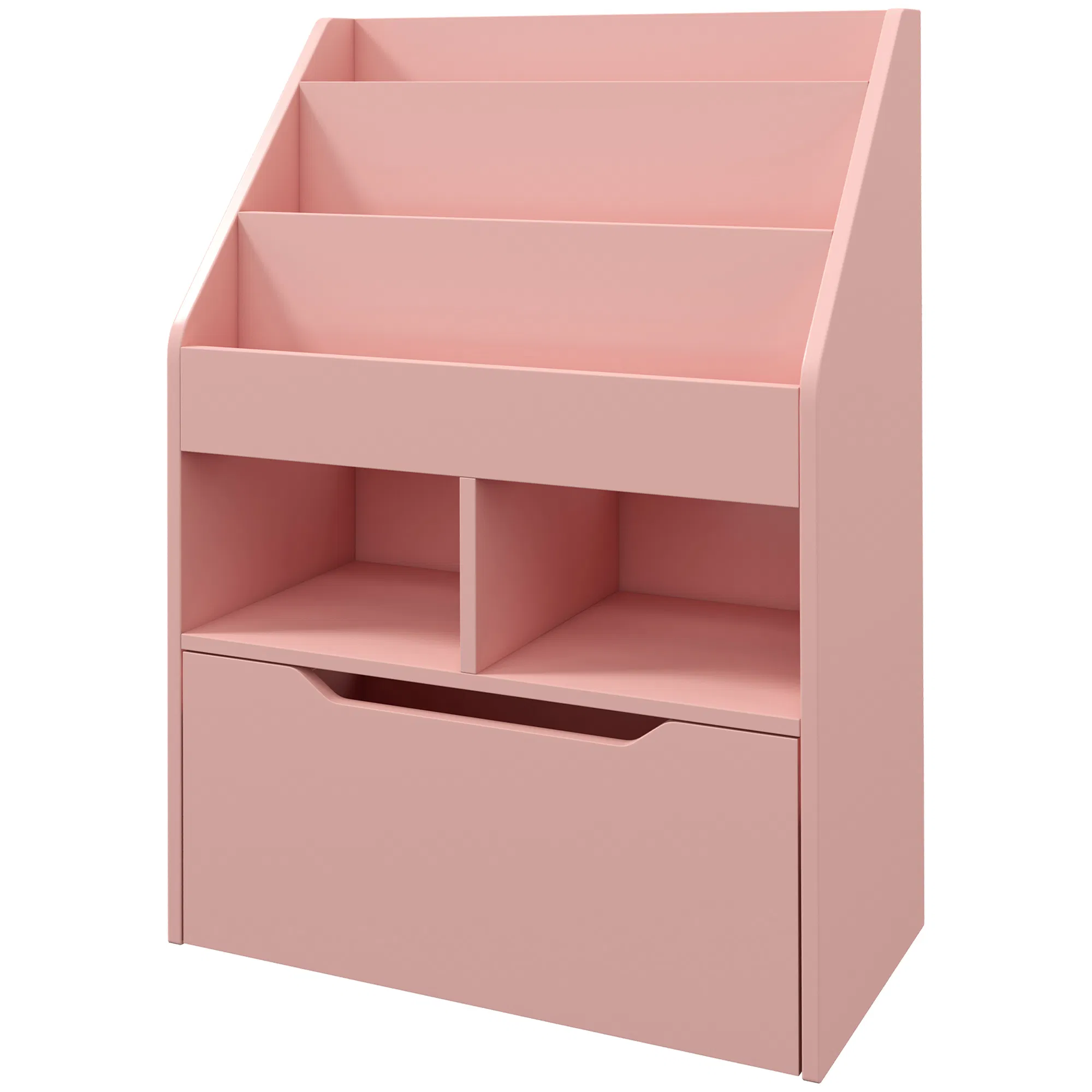Kids Bookcase with Storage Drawer for Books, Reading Nook, for Classroom, Bedroom, Playroom, Pink photo 1