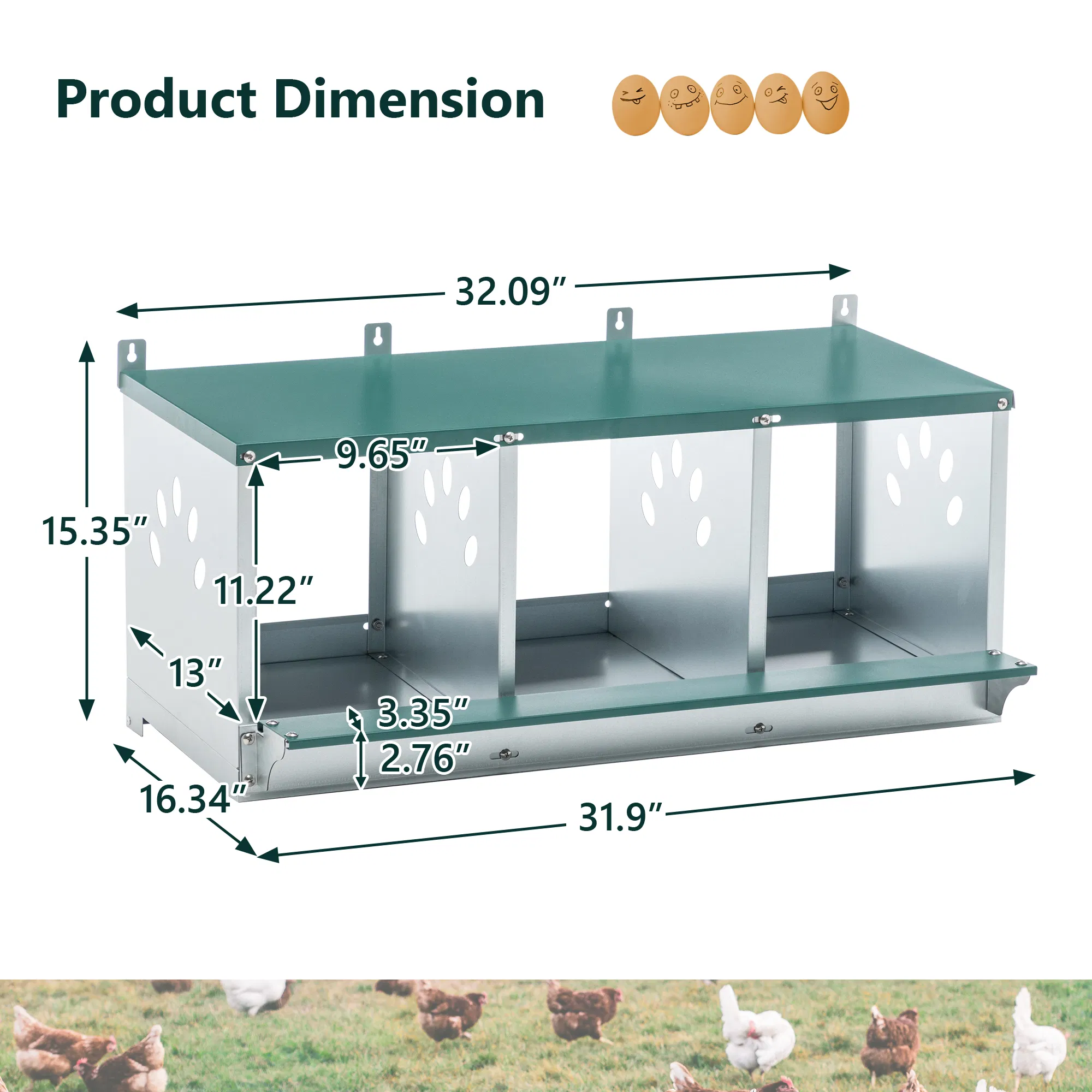 3 Room Metal Chicken Nesting Boxes 3 Compartment Egg Coop photo 6
