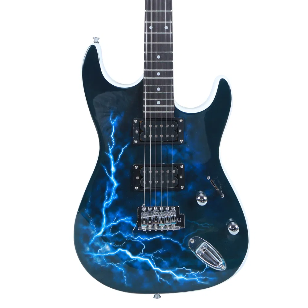 Lightning Style Electric Guitar with Power Cord/Strap/Bag/Plectrums Black & White photo 2