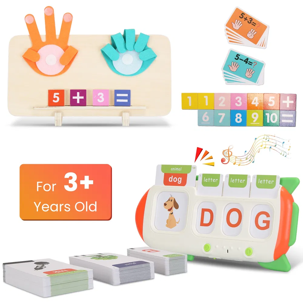 Talking Flash Cards and Finger Counting Math Board Interactive Learning Toys for Kids Aged 3+ Number Alphabet Words Song Learning photo 2