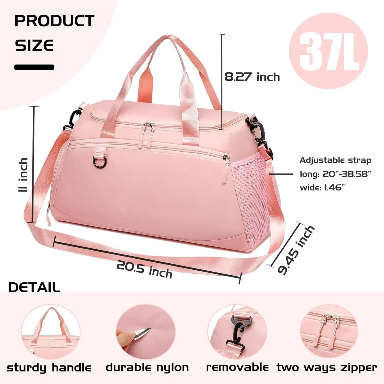 Gym Duffle Bag with Shoe Compartment & Wet Pocket 37L Waterproof Sports Travel Bag for Men Women Carry On Weekender Overnight Tote with Adjustable Shoulder Strap for Gym Swim Yoga Travel photo 7