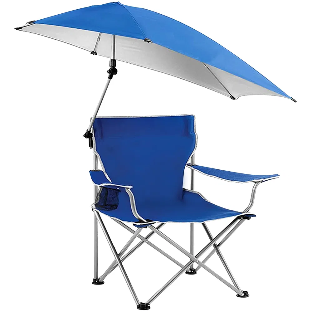 Foldable Beach Chair with Detachable Umbrella Armrest Adjustable Canopy Stool with Cup Holder Carry Bag for Camping Poolside Travel Picnic Lawn Chair photo 2