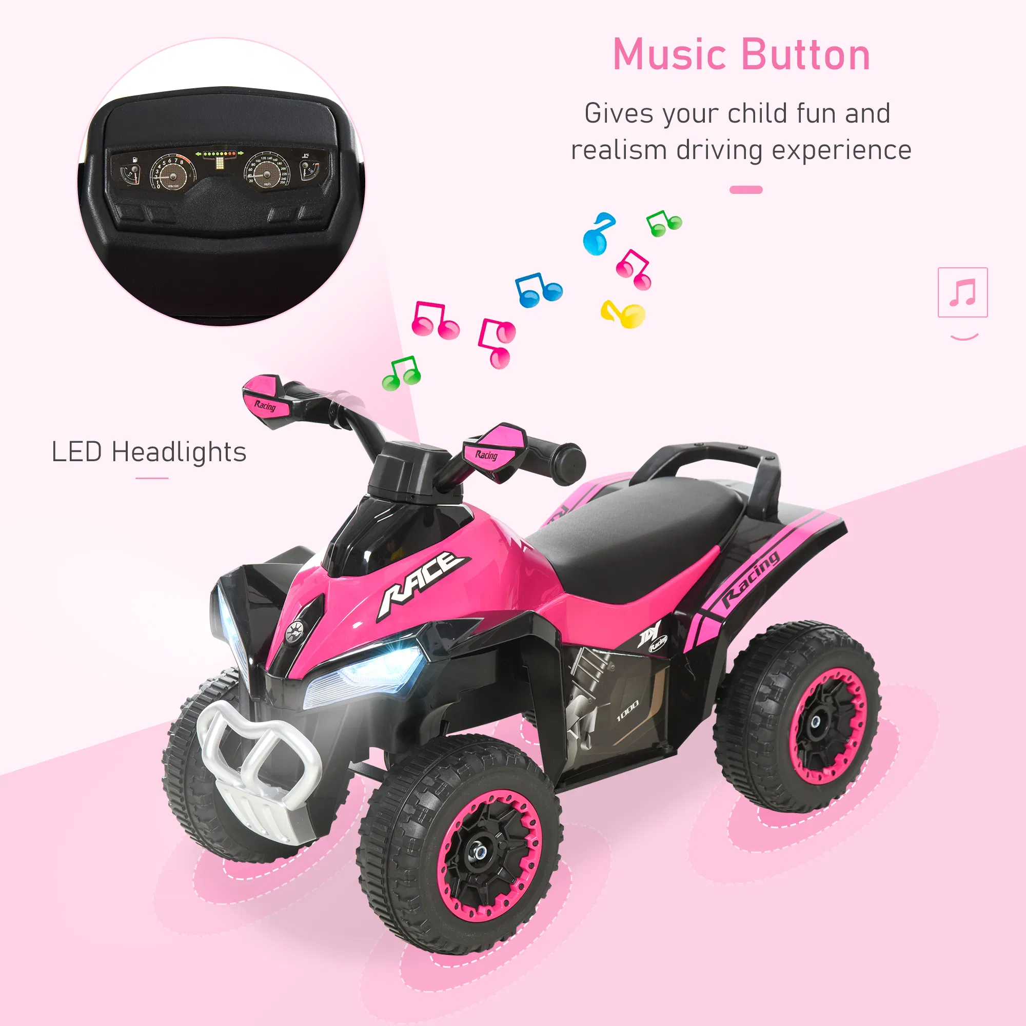 No Power 4 Wheels Ride on Toy for Kids, Foot To Floor Slider Toddler Ride-on Car with Music, Lightening, for 18-36 Months Pink photo 6