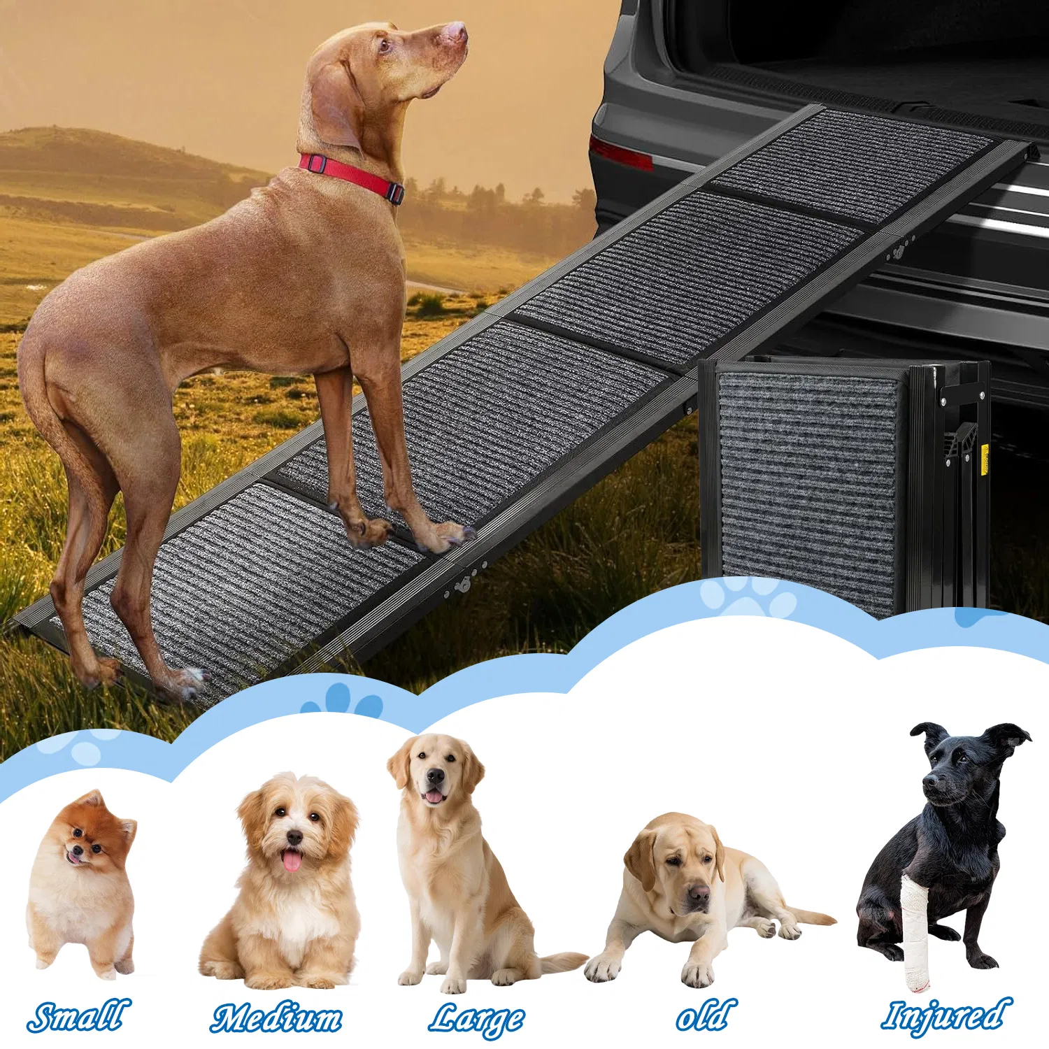 71" Long & 19" Wide Folding Dog Ramp for Car, SUV & Truck – Portable Pet Ramp with Non-Slip Surface, Extra Wide Steps photo 7