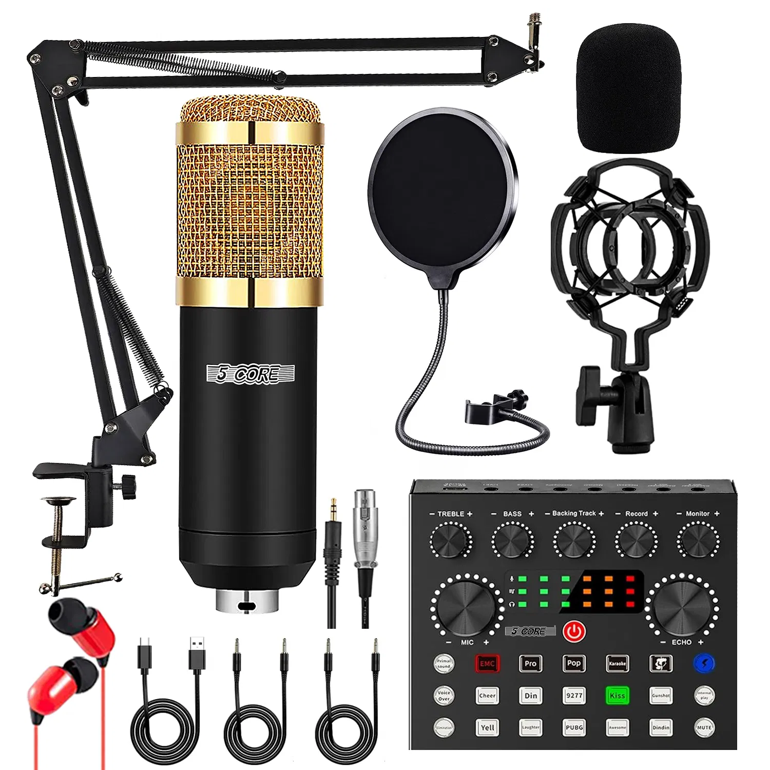 5 CORE Condenser Microphone Bundle, Podcast Equipment Bundle w/Mixer, Mic Arm Stand, Shock Mount, Pop Filter & Headphone for Vocal Studio Recording Broadcasting YouTube Live Streaming - RM 8 BG photo 1