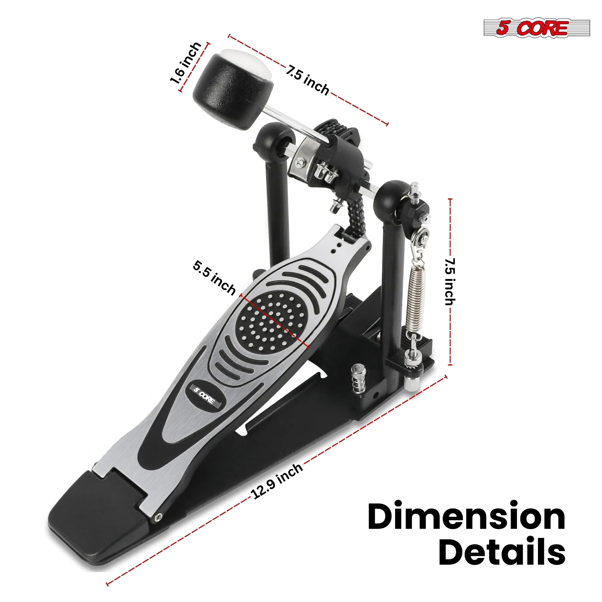 5 Core Bass Drum Pedal Mount Felt Beater Head Single/Double Chain Foot Pedal photo 2