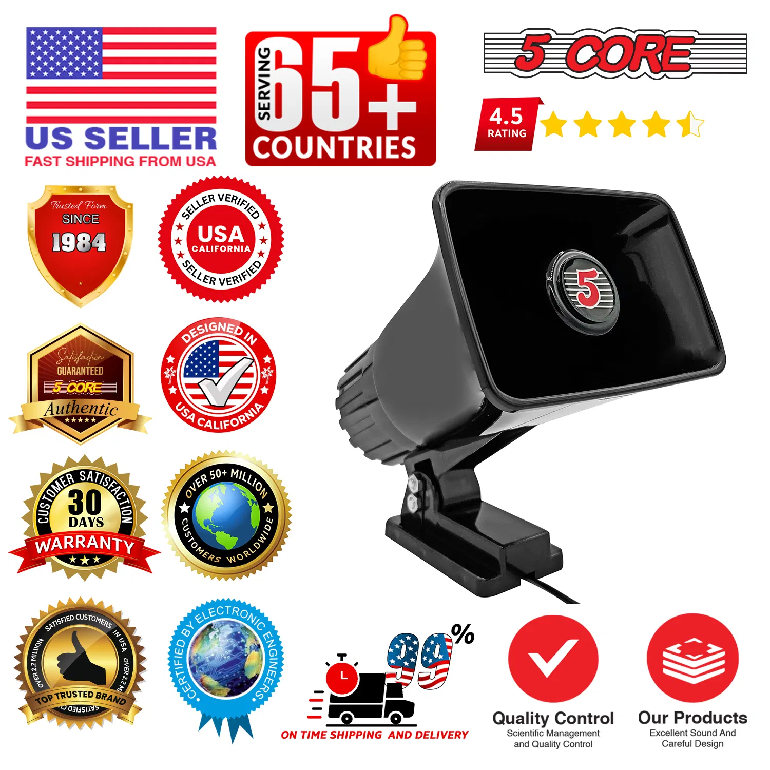5 Core PA Horn 250W Loud Speaker 4 Pcs 8 Inch Bull Horn Loud Audio 8Ohm All Weather Indoor Outdoor Use photo 3