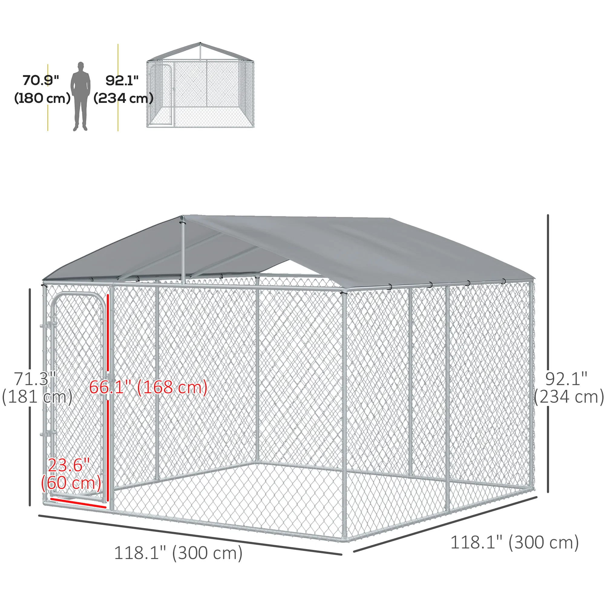 Dog Kennel Outdoor Run Fence with Roof, Steel Lock, Mesh Sidewalls for Backyard & Patio, 9.8' x 9.8' x 7.7' photo 5
