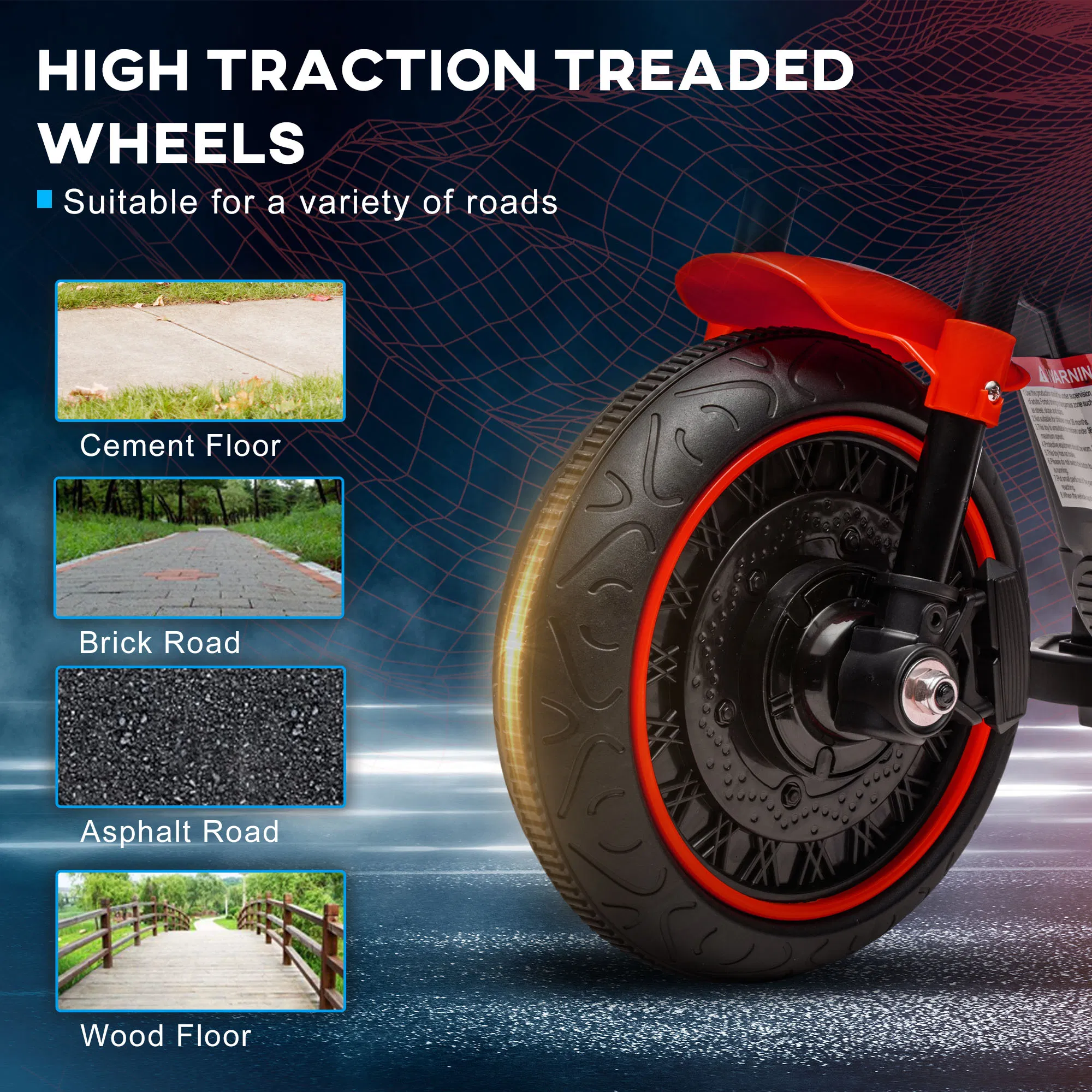 6V Kids Motorcycle with Training Wheels, Foot Pedal, Headlight, Music, Forward/Reverse, Single-Button Start, Red photo 5