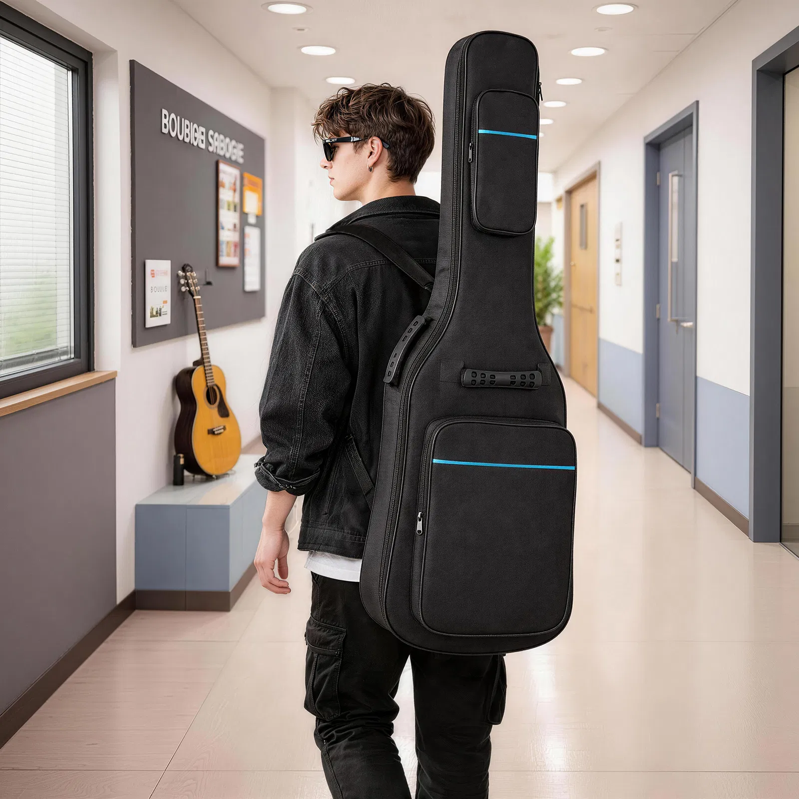 600D Oxford Cloth Electric Bass Guitar Bag Black With Blue Line photo 6