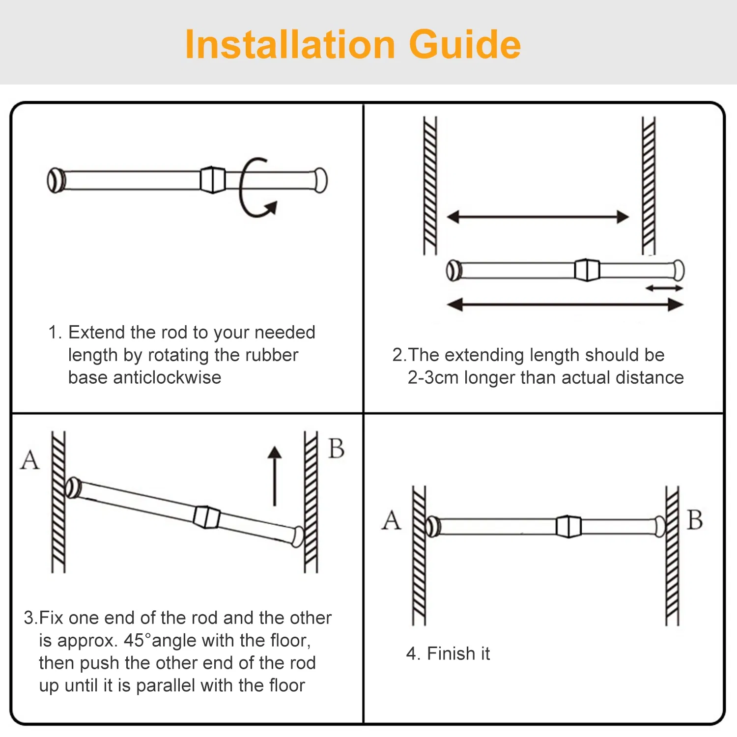 Tension Curtain Rod Spring Load Adjustable Curtain Pole Heavy-Duty Steel 4 Sizes for Bathroom Wardrobe Kitchen Balcony 50cm photo 3