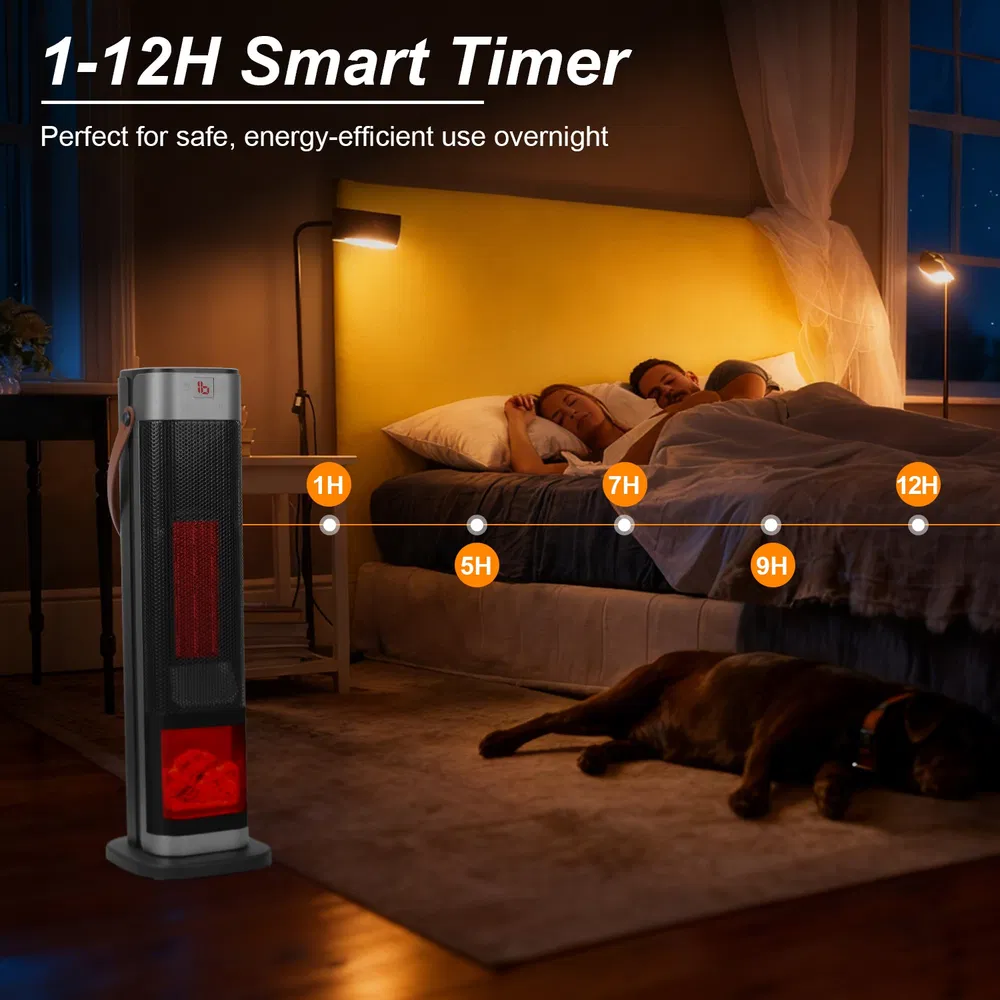 Portable 1500W Space Heater with Fireplace,90° Oscillating PTC Ceramic, Adjustable Thermostat Tower Heater,Overheating and Tip-Over Protection Fast Heating,Remote for Indoor photo 2