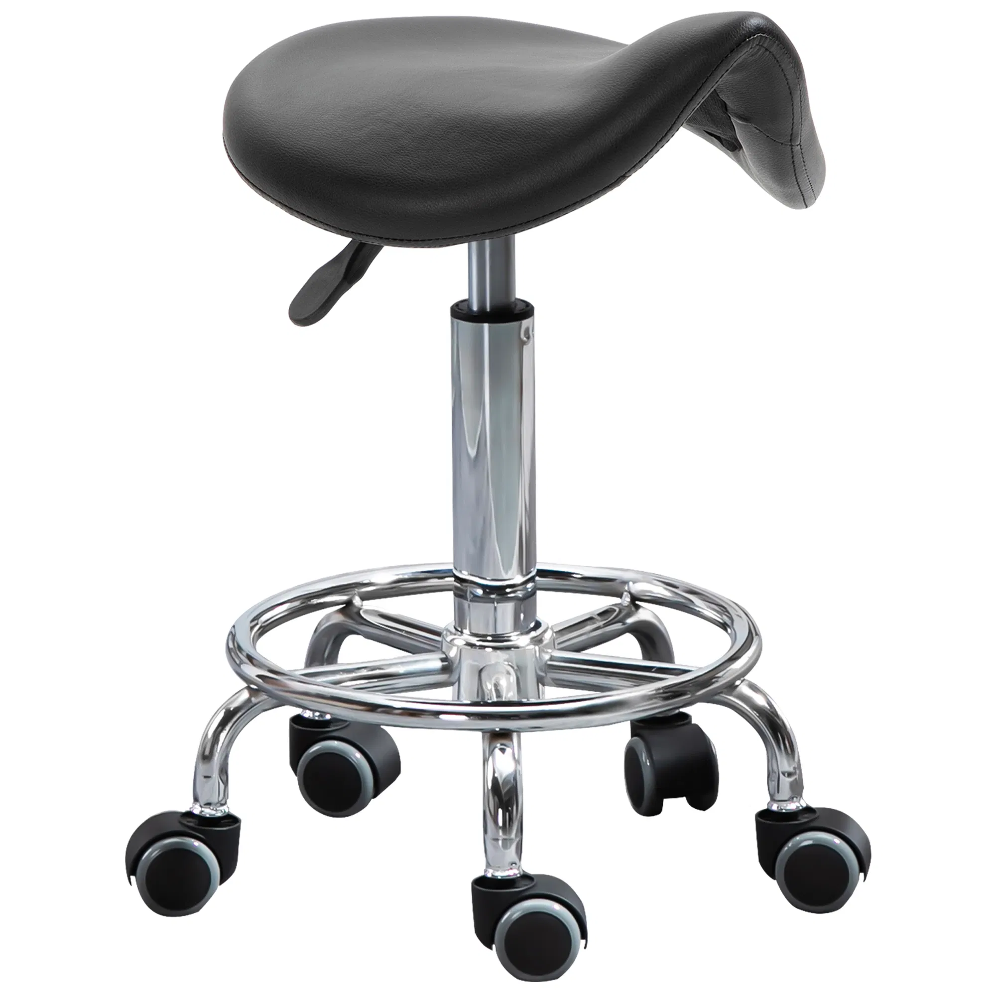 Saddle Stool PU Leather Adjustable Rolling Salon Chair Black for Massage Spa Clinic Beauty Tattoo photo 1