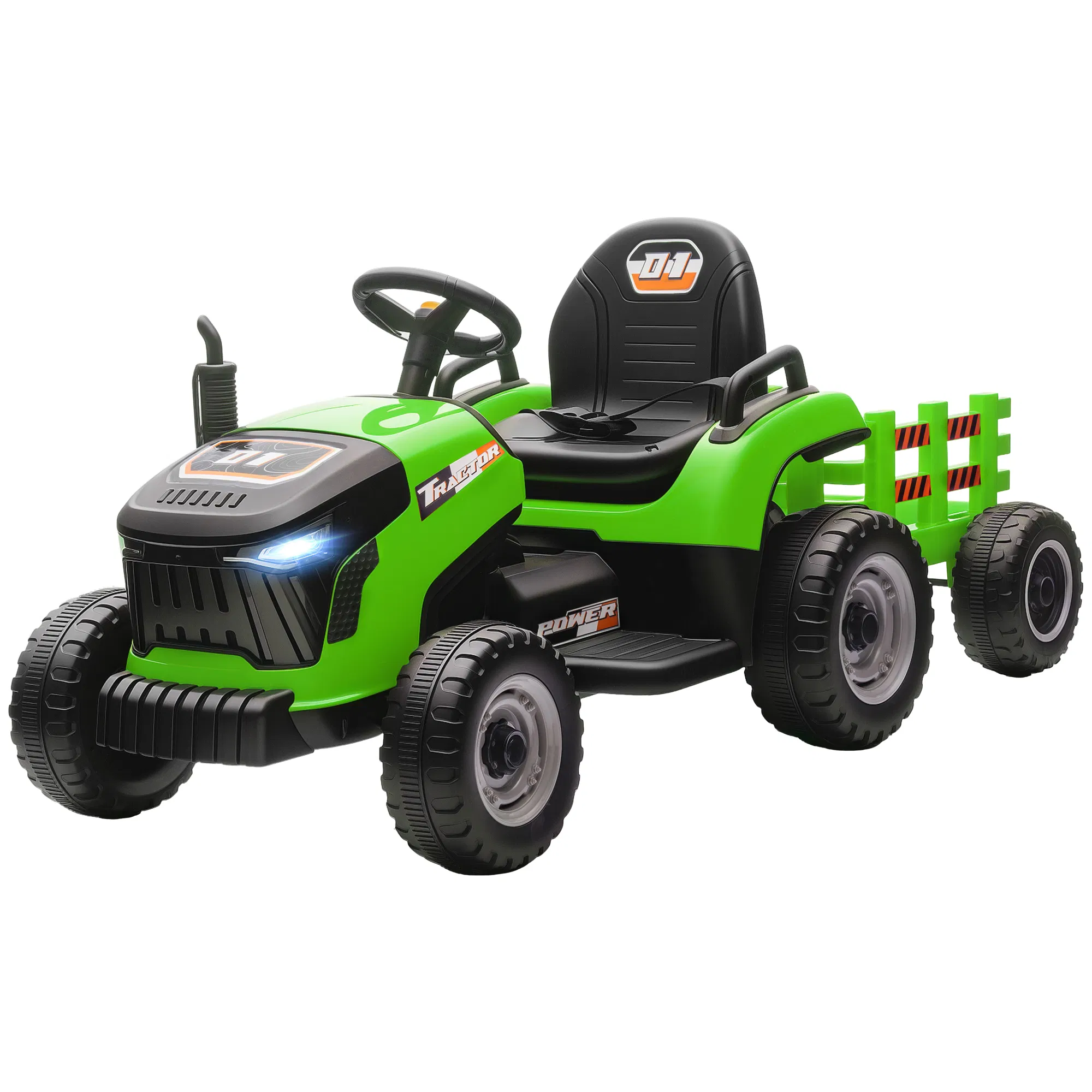 12V Kids Ride On Tractor with Trailor, Remote Control, Music, Lights, Shifter, for Kids Ages 3-8 Years, Green photo 1