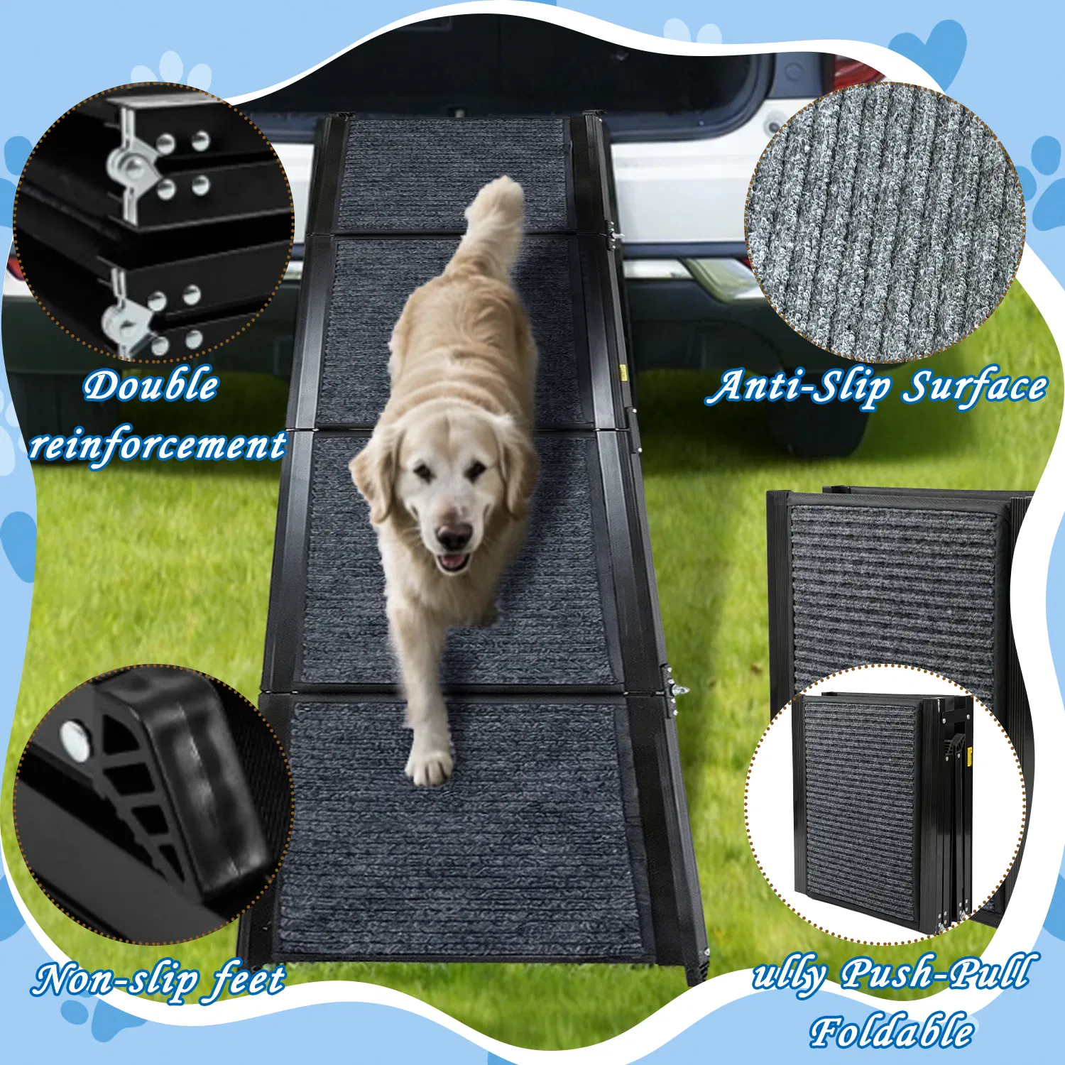 71" Long & 19" Wide Folding Dog Ramp for Car, SUV & Truck – Portable Pet Ramp with Non-Slip Surface, Extra Wide Steps photo 4