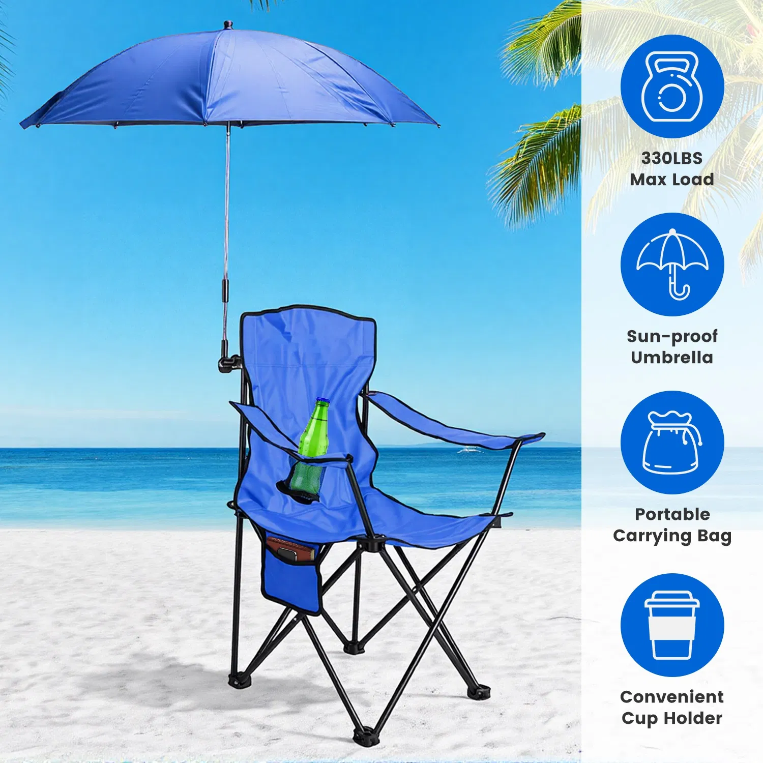 Camping Chair with Umbrella Lightweight Foldable Outdoor Chair with Cup Holder Detachable Sun Canopy Carrying Bag 330LBS Max Load for Beach Picnic Travel Concert Outdoor Activities photo 1