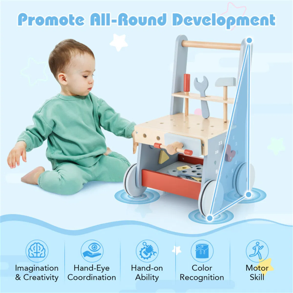 Wooden Baby Walker with Multi-Activity Center photo 4
