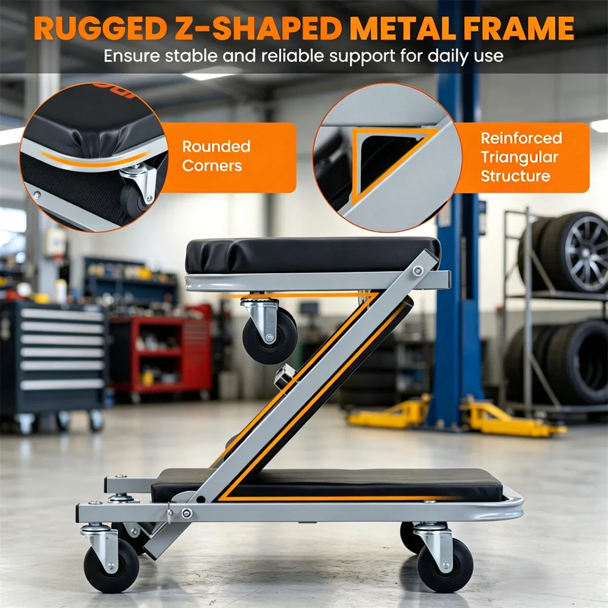 36" 2-in-1 Mechanic Creeper Seat with 360 Swivel Casters, Heavy Duty Metal Frame Auto Repair Rolling Stool with 1.5" Thick Oil-Proof Cushion for Garage Car Maintenance photo 7
