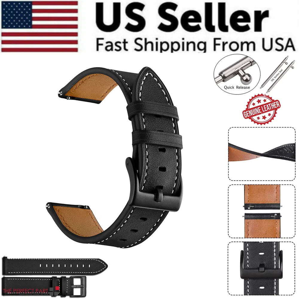 18mm 20mm 22mm Classic Genuine Leather Watch Band Strap Quick Release Wristband photo 2