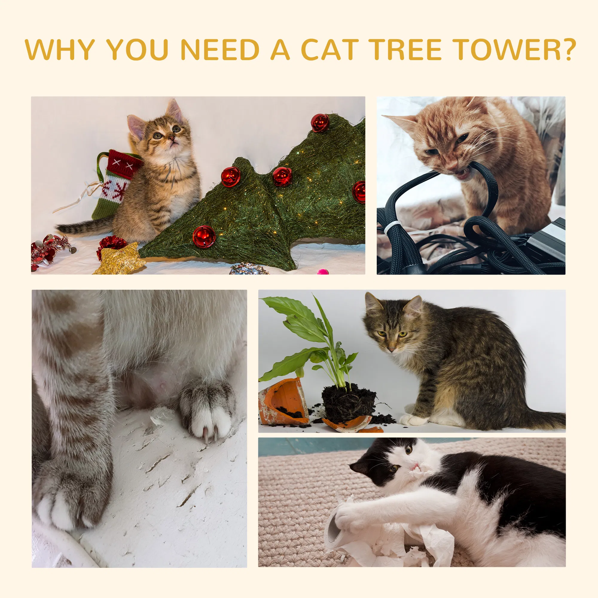 8.5ft Cat Climbing Tree 5-Tier Kitty Activity Center with Scratching Post Beige photo 5