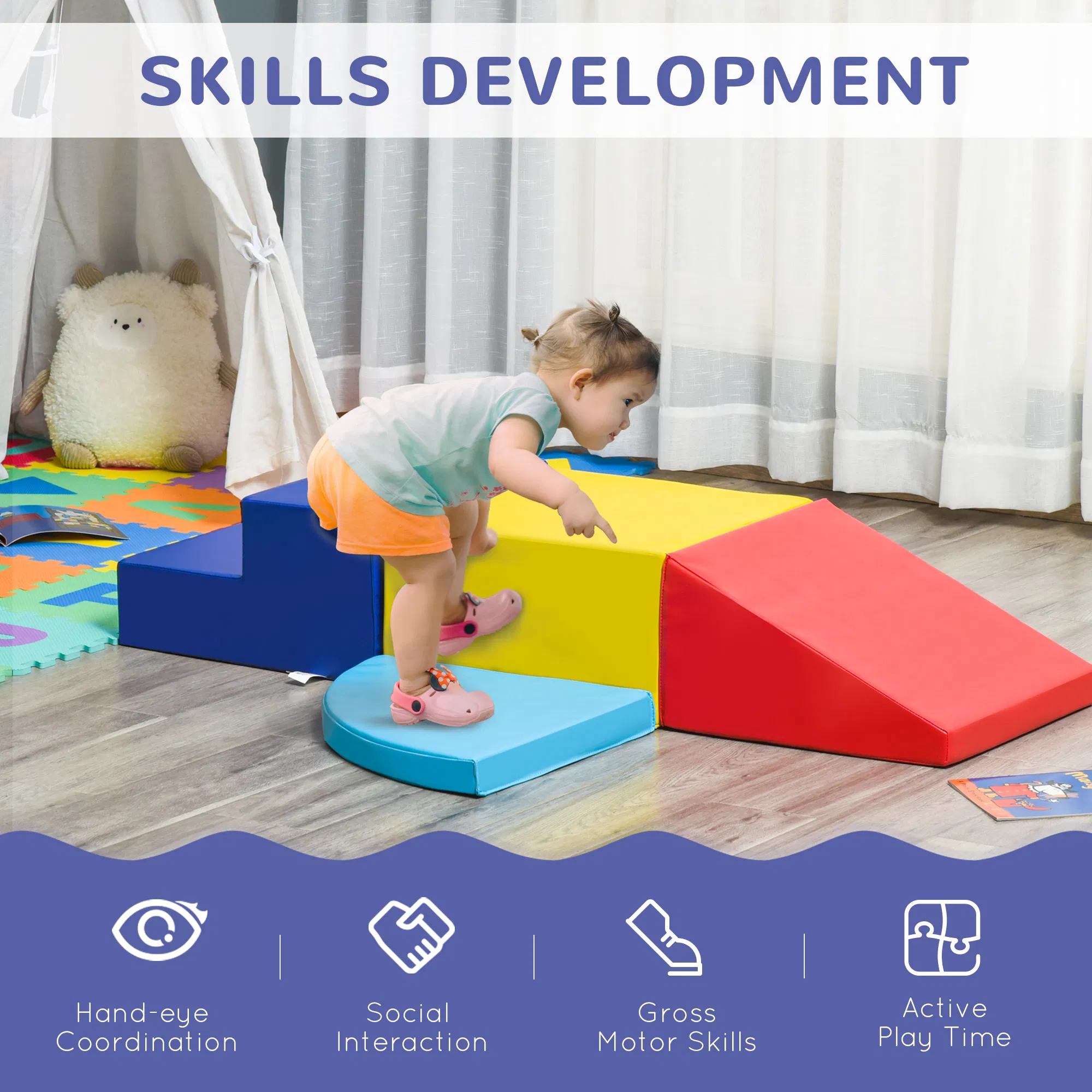 Crawl and Climb Foam Play Set Toddler Nugget 4 Pieces Lightweight Interactive Set for Climbing, Crawling, Sliding Play Zone for Baby Preschooler photo 5