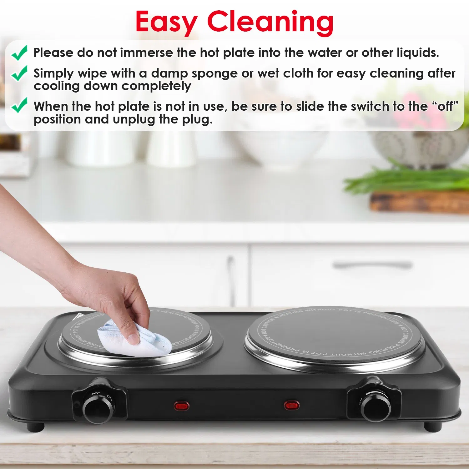2000W Electric Infrared Dual Burner Portable Heating Hot Plate Stove Countertop RV Hotplate with 7.5' & 6.3' Glass Cooktop Stepless Temperature Adjustments for Home RV Camp photo 2