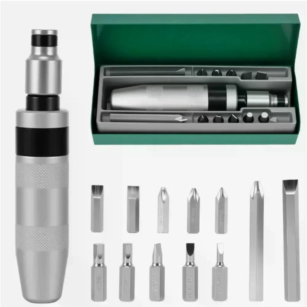 13Pcs Impact Screwdriver Set S2 Alloy Steel Bit Kit Reversible R/L Torque Driver Anti Slip Knurled Handle Rust Stripped Seized Screw Remover with Phillips Slotted Hex Bits Green Metal photo 8