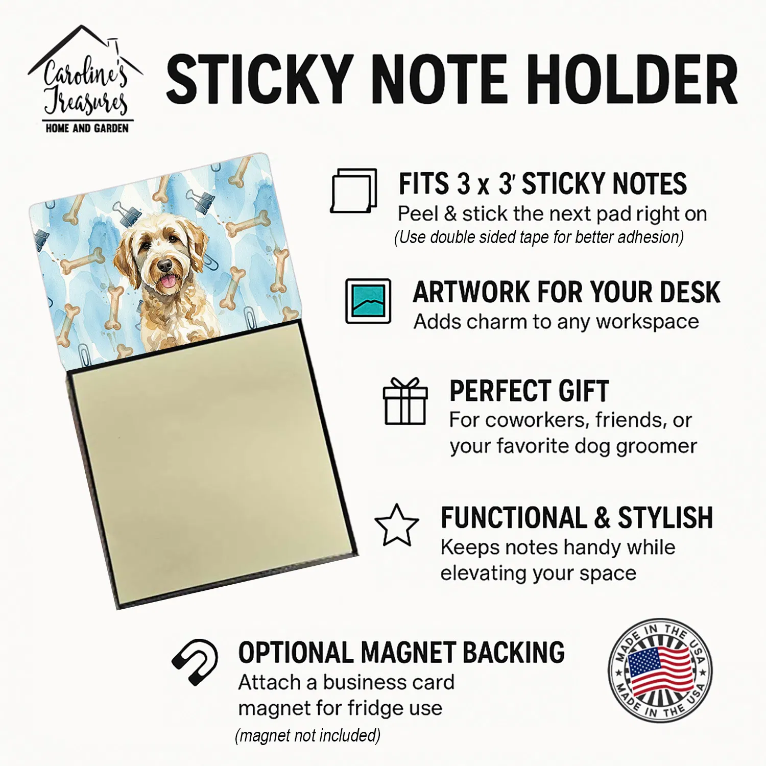 Yellow Labradoodle Coworker Watercolor Sticky Note Holder Refillable Dispenser Desk Accessory 3x3 Pad Gift photo 3